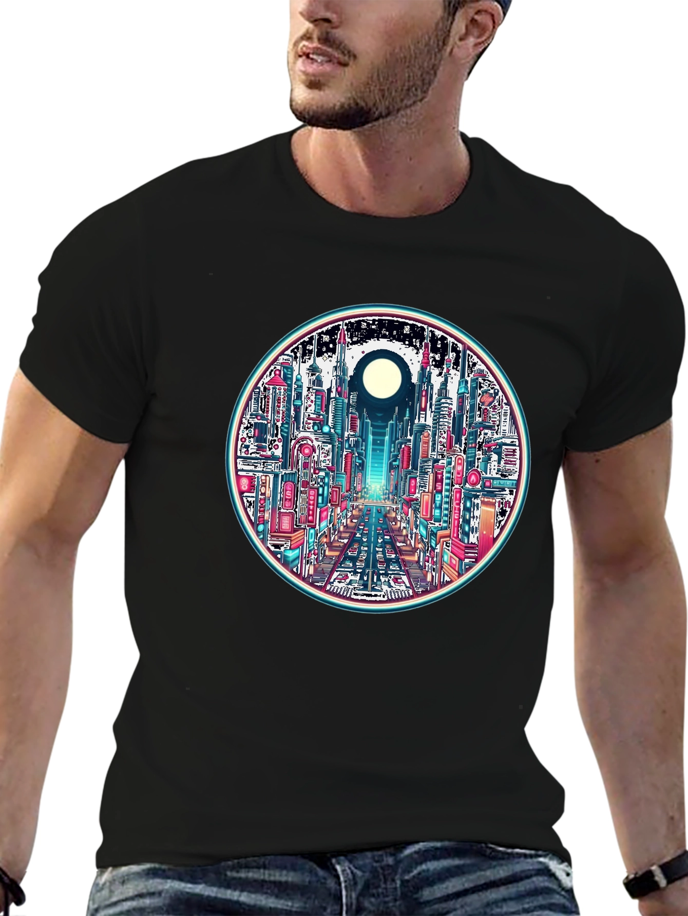 Cyberpunk Cityscape Graphic Tee - Retro Style