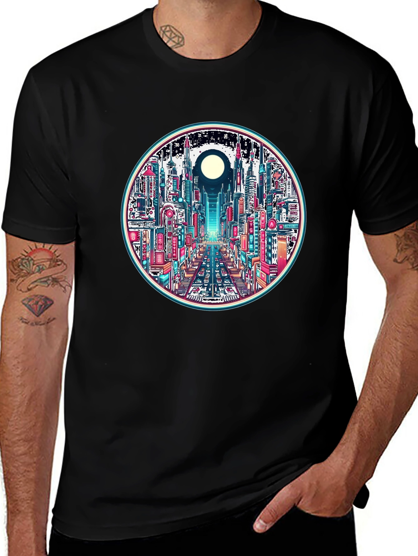 Cyberpunk Cityscape Graphic Tee - Retro Style