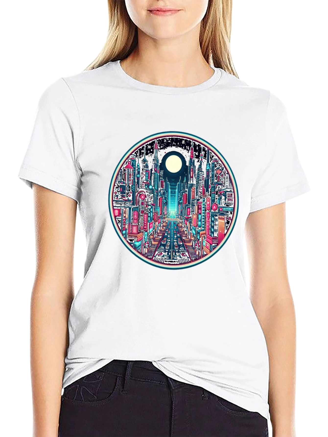 Cyberpunk Cityscape Graphic Tee - Retro Style