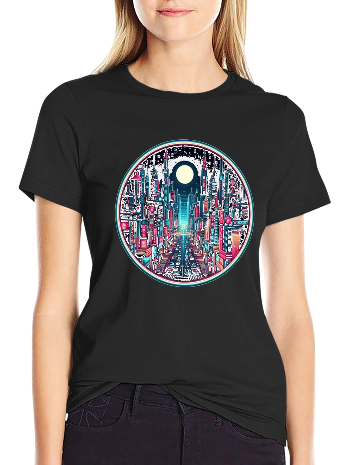 Cyberpunk Cityscape Graphic Tee - Retro Style