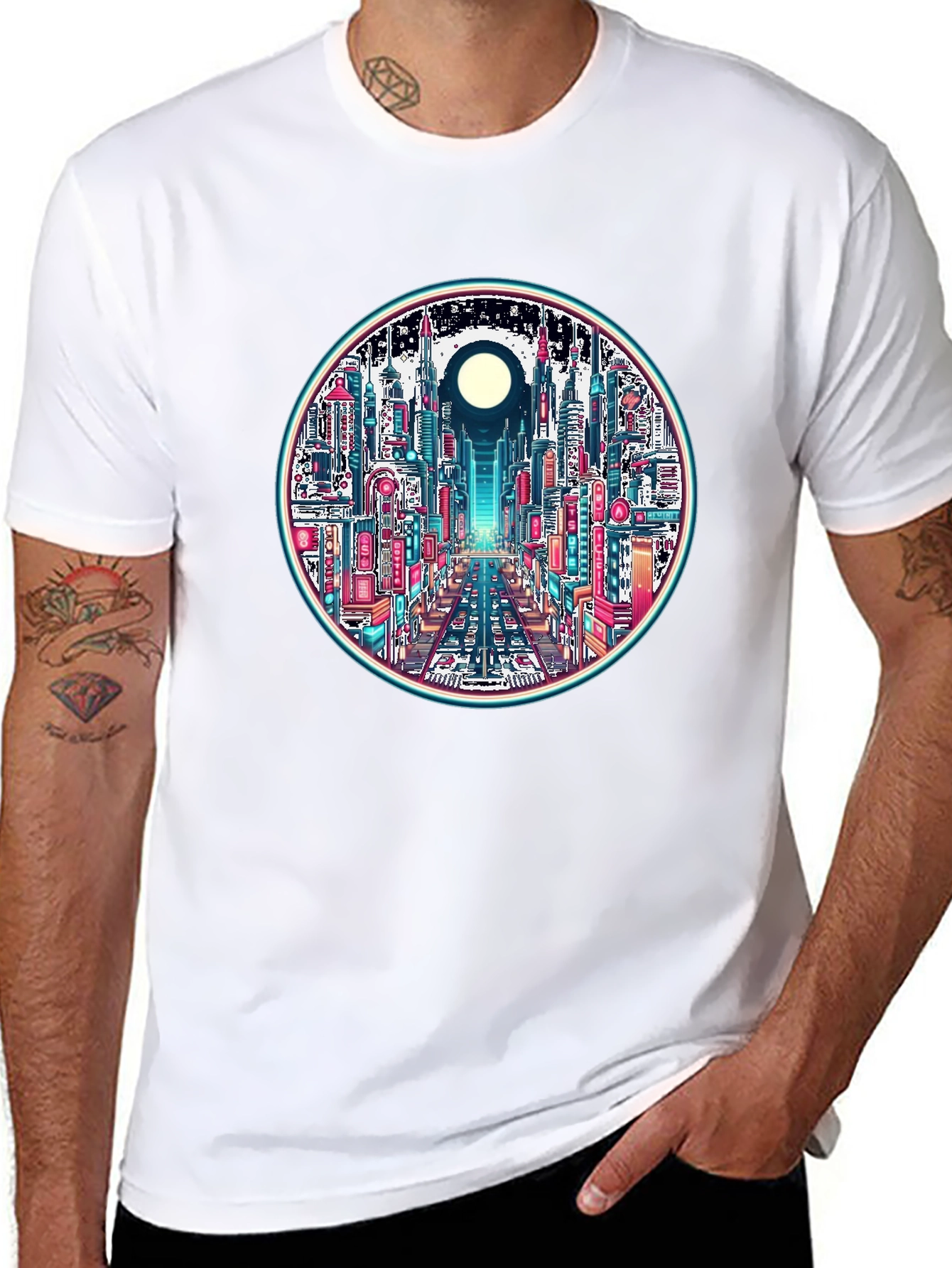 Cyberpunk Cityscape Graphic Tee - Retro Style