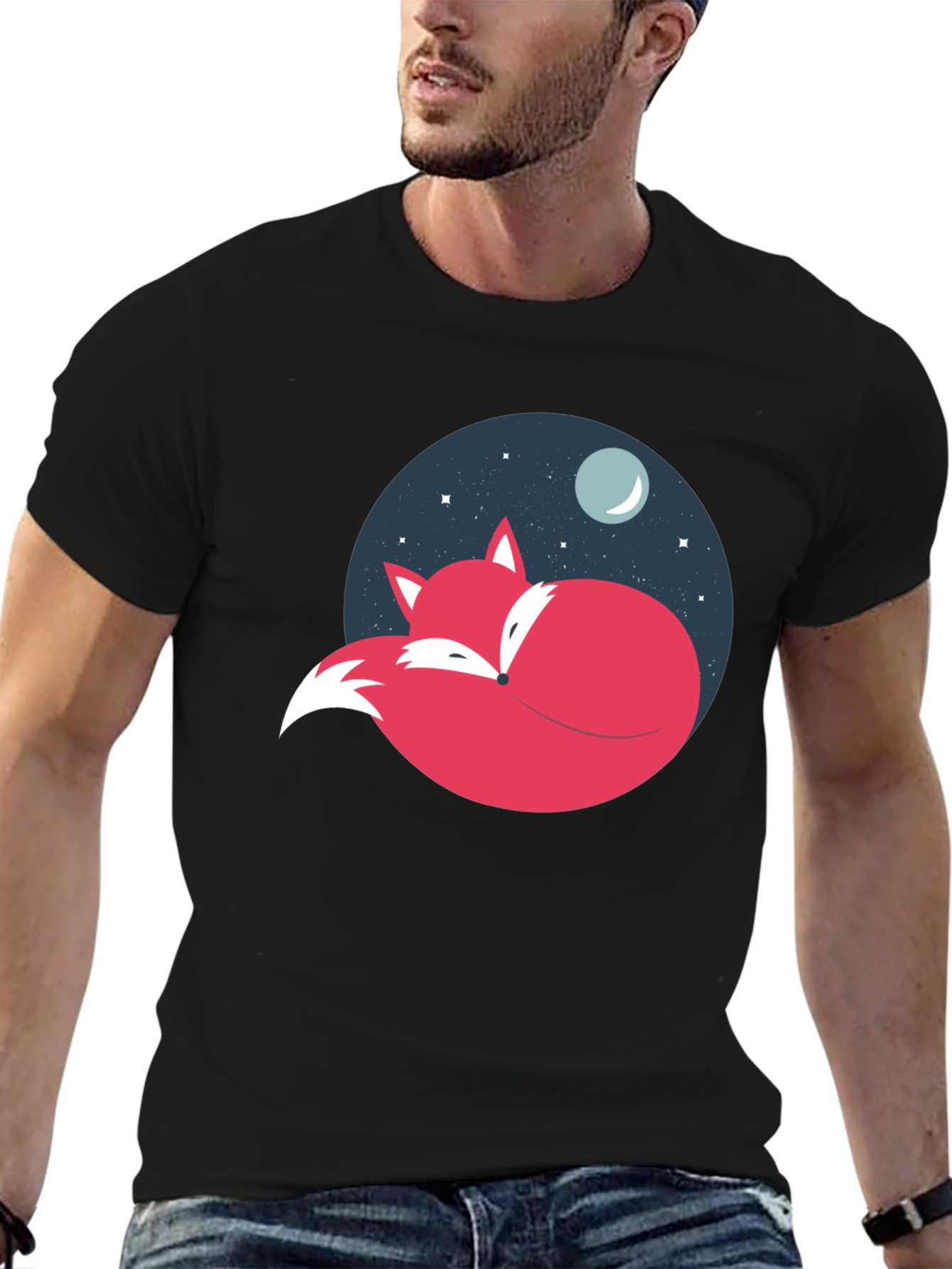 Fox Moon Graphic Tee - Black Cotton Blend