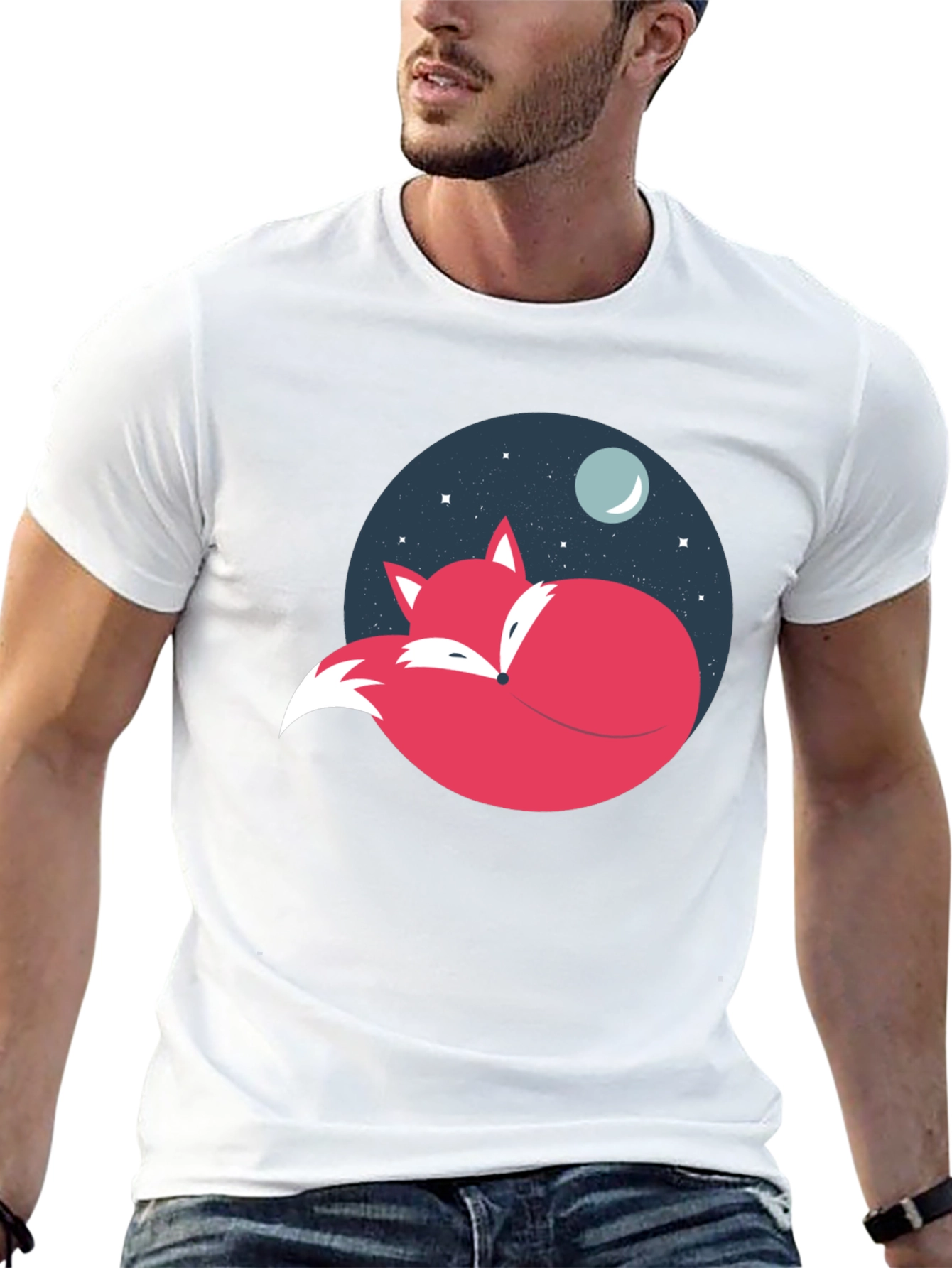 Fox Moon Graphic Tee - Black Cotton Blend