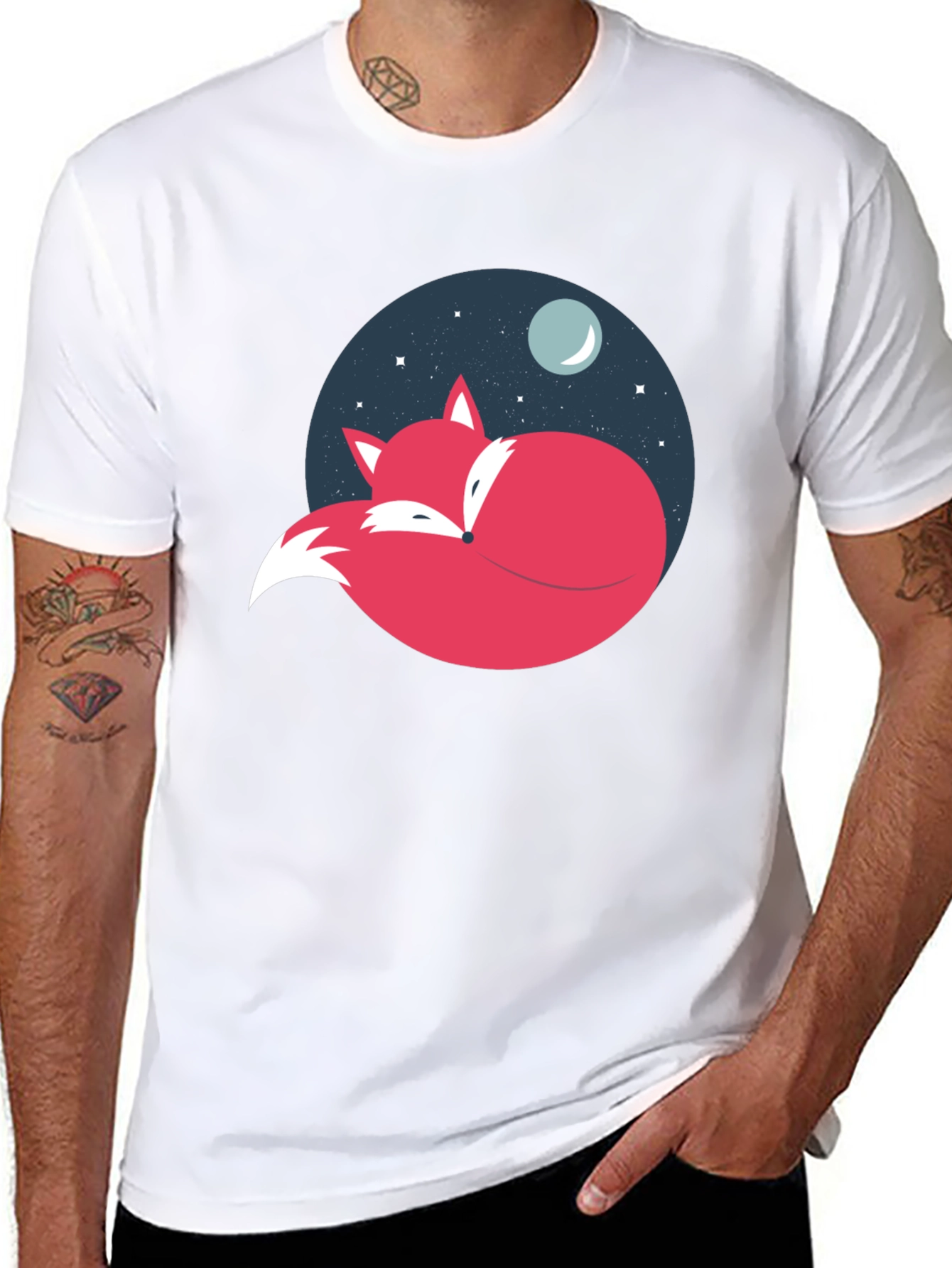 Fox Moon Graphic Tee - Black Cotton Blend