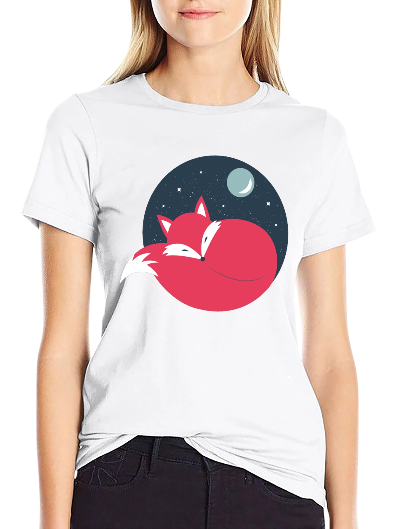 Fox Moon Graphic Tee - Black Cotton Blend