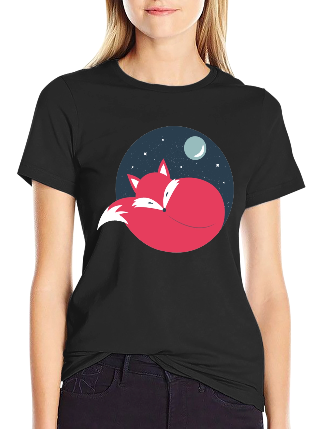 Fox Moon Graphic Tee - Black Cotton Blend