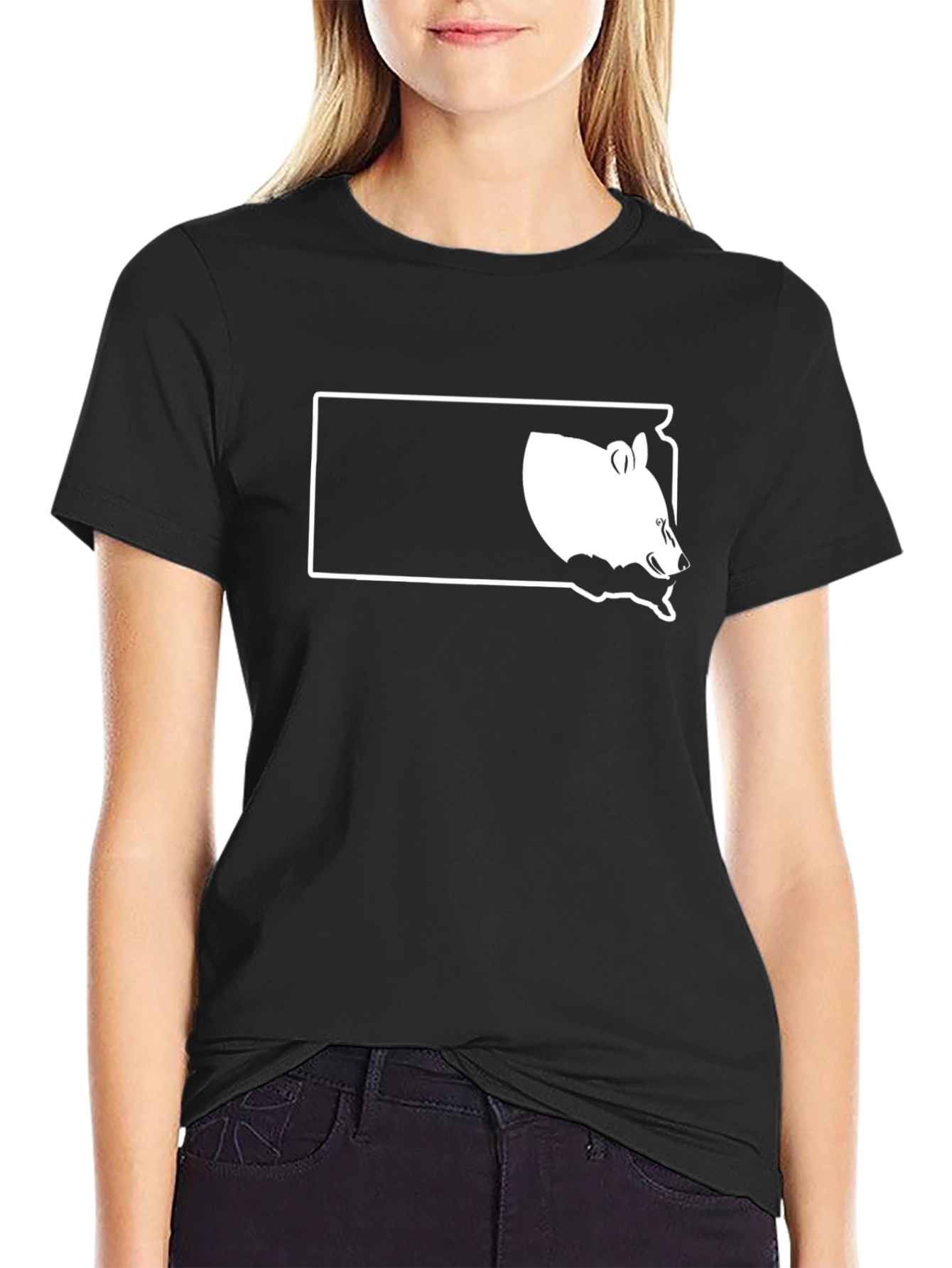 Bear Silhouette Graphic Tee - Black