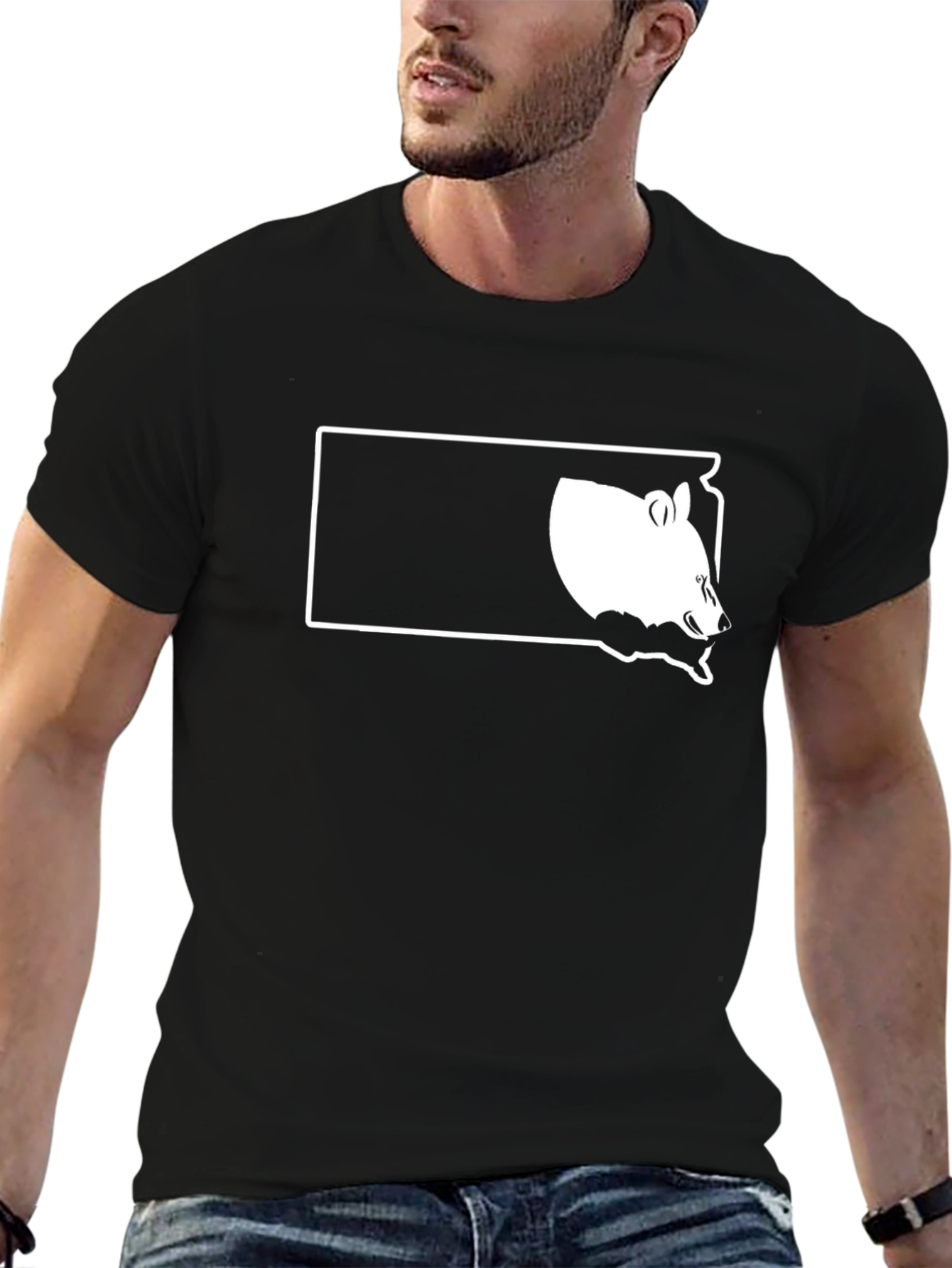 Bear Silhouette Graphic Tee - Black