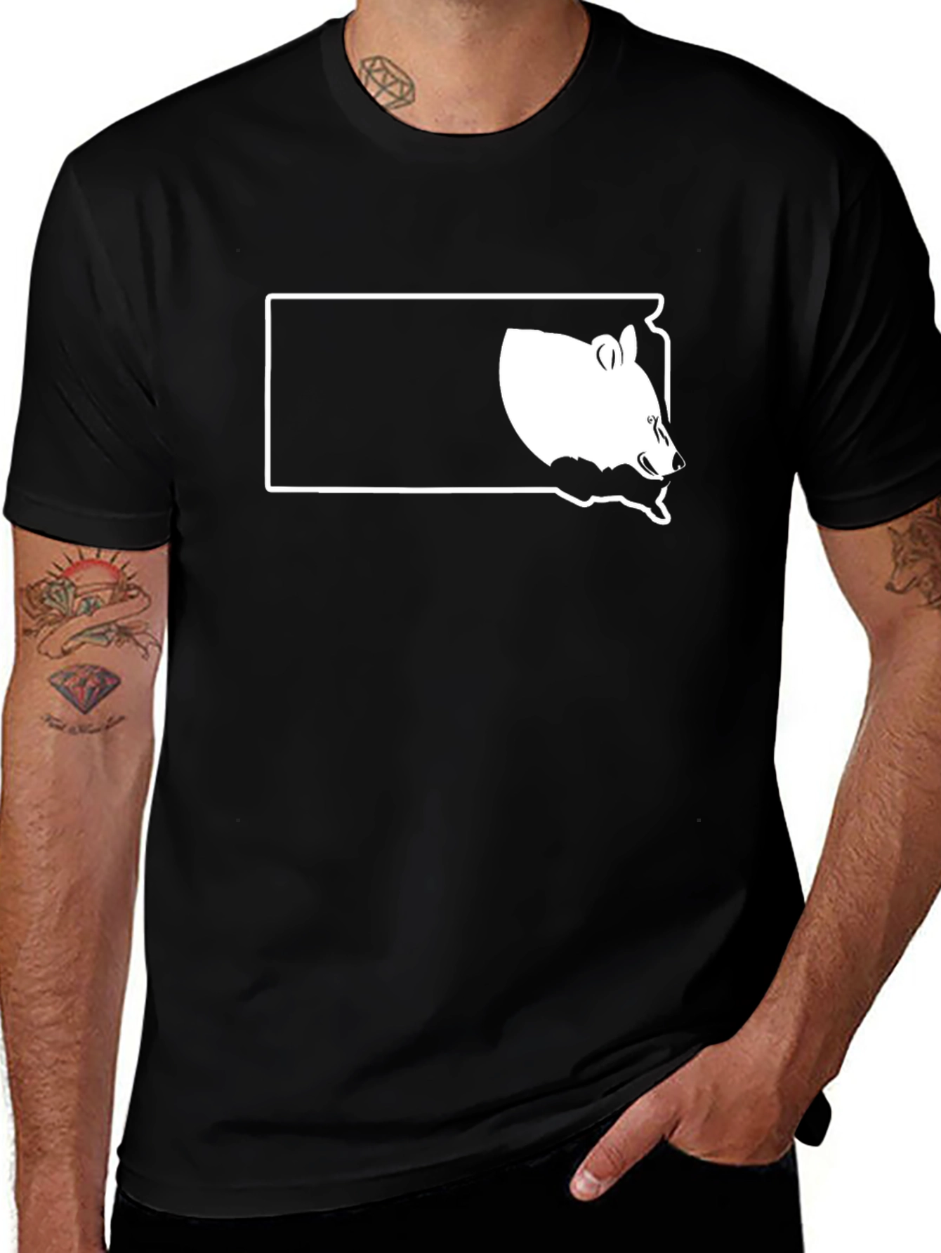 Bear Silhouette Graphic Tee - Black