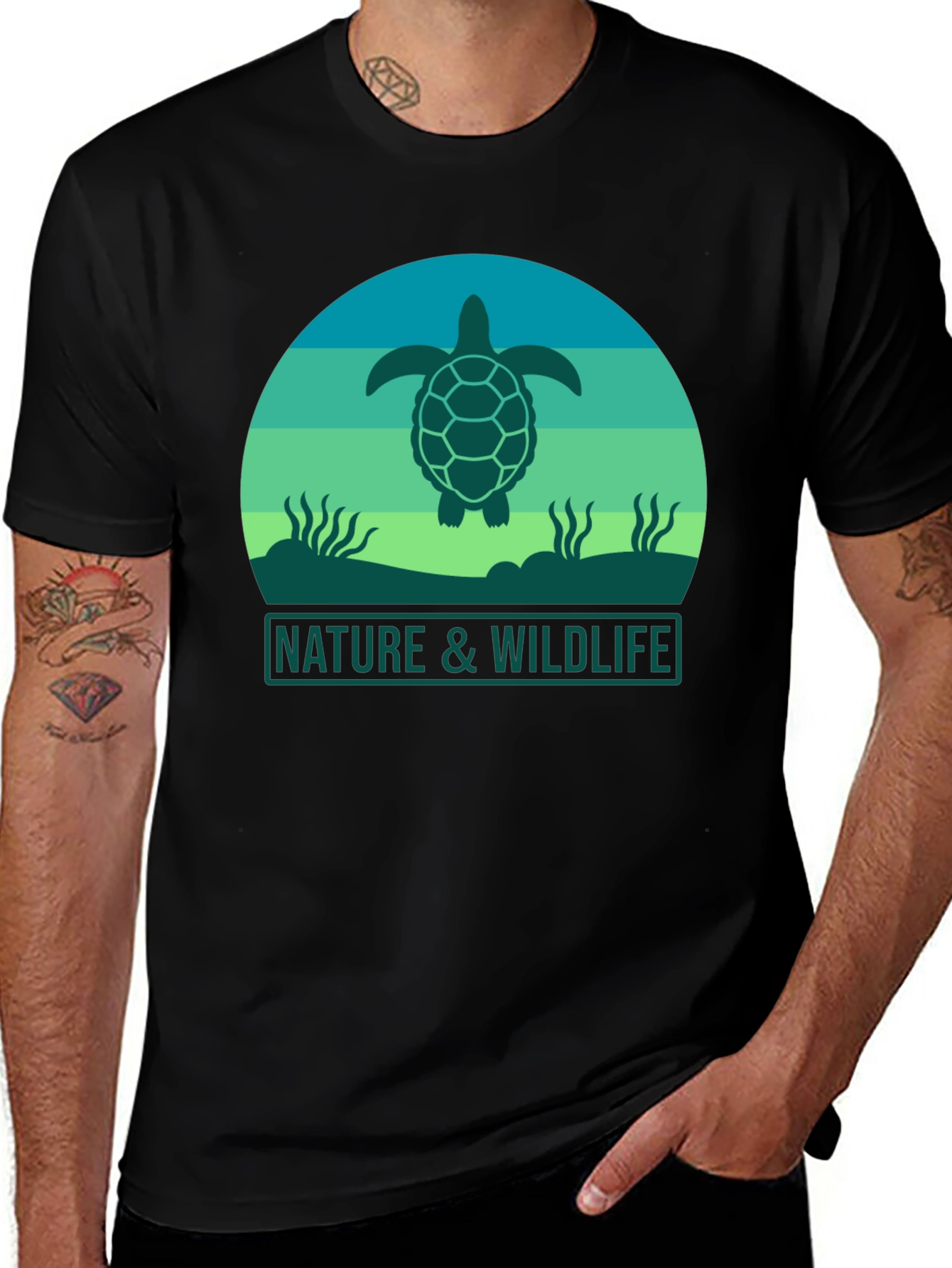 Nature & Wildlife Turtle Graphic Tee - Black