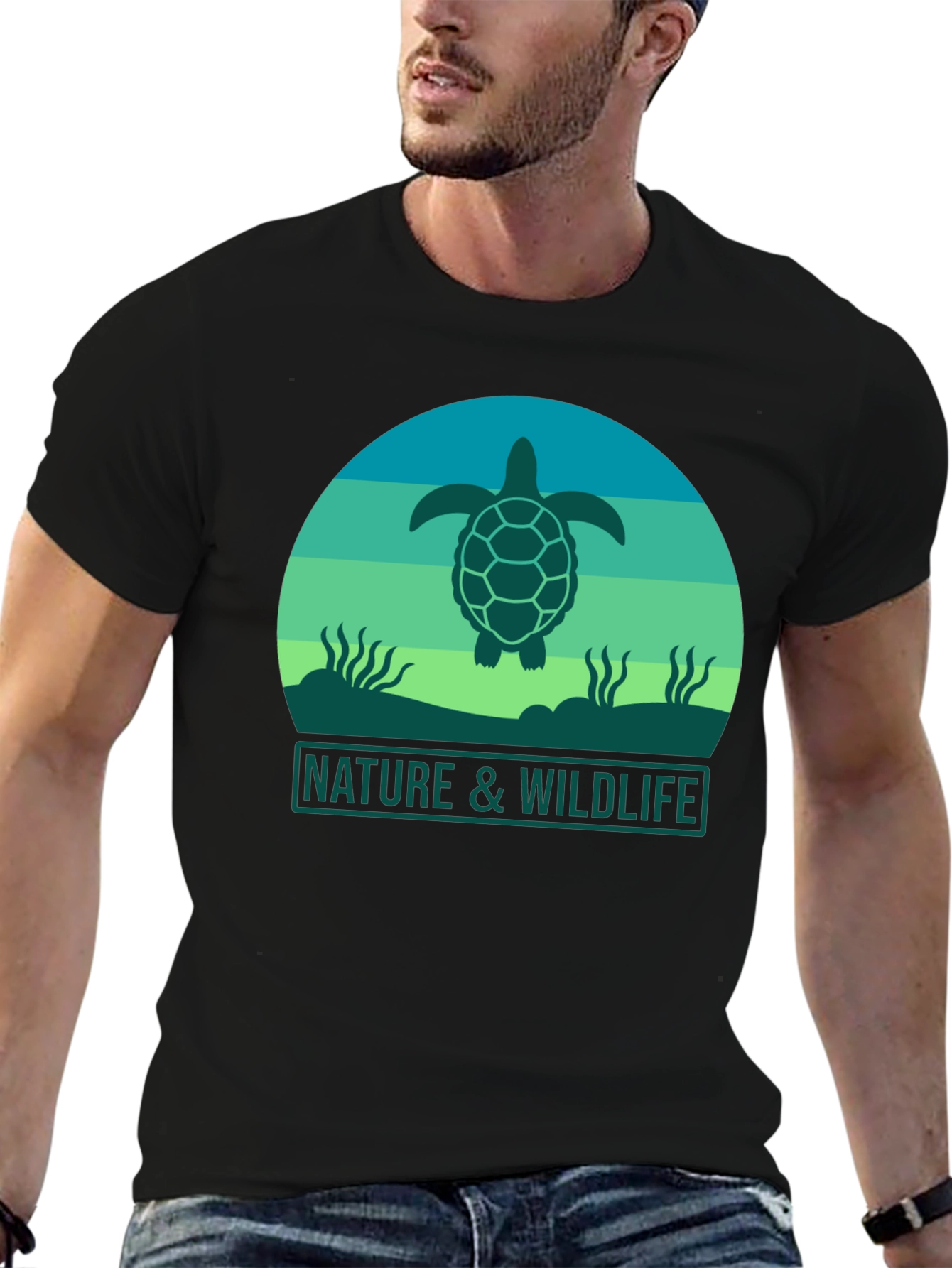 Nature & Wildlife Turtle Graphic Tee - Black