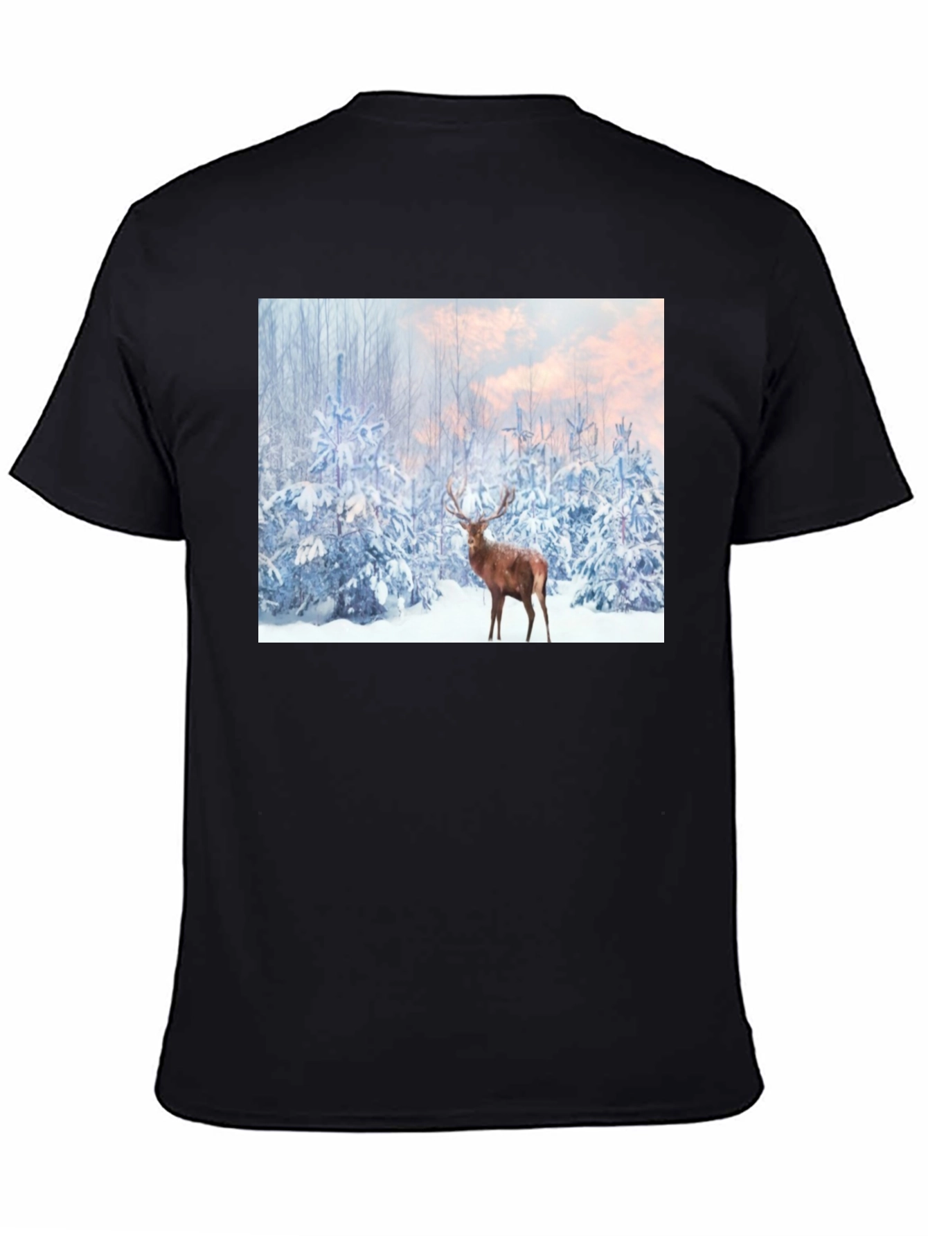Winter Deer Scene Black T-Shirt
