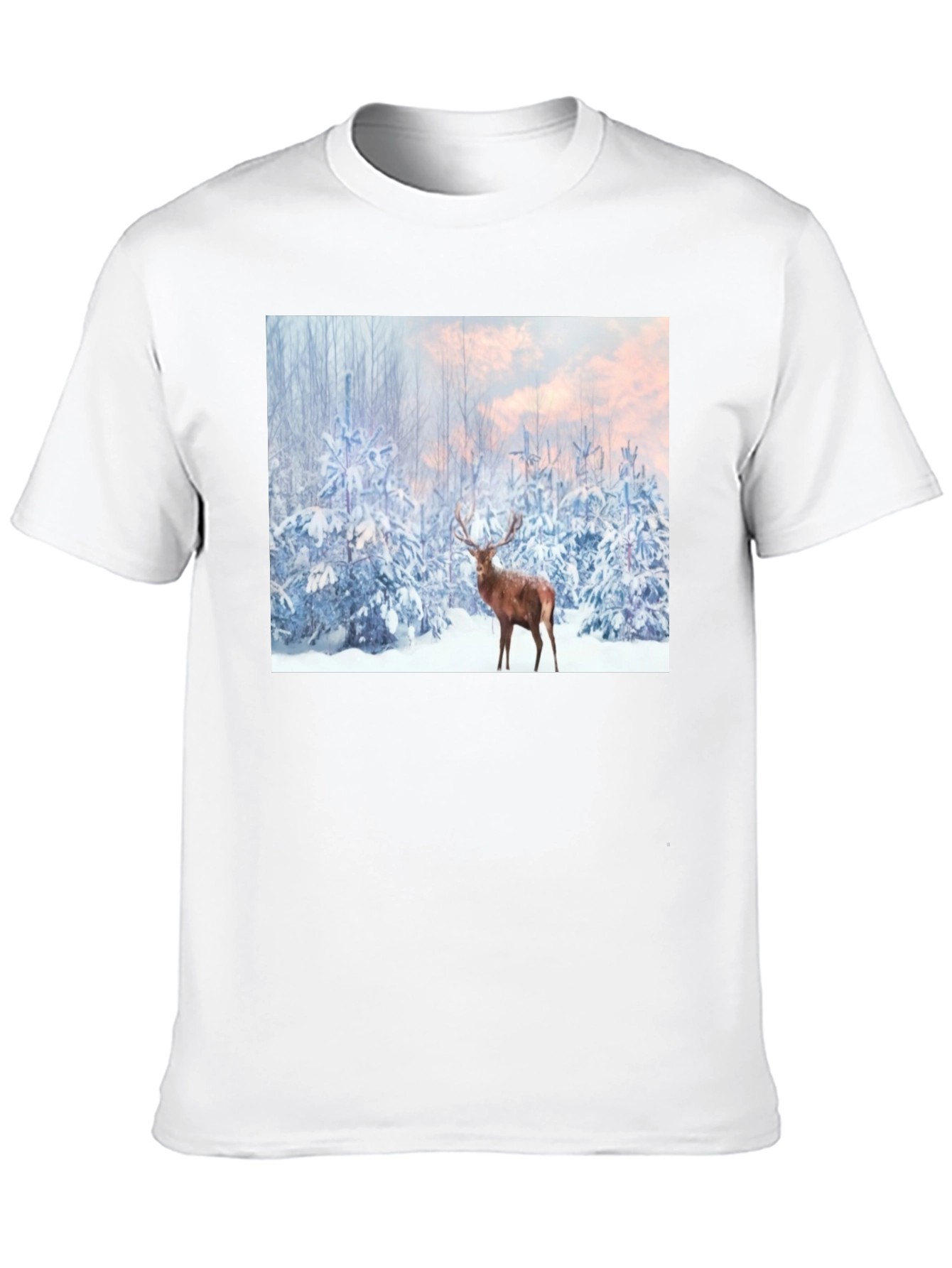 Winter Deer Scene Black T-Shirt