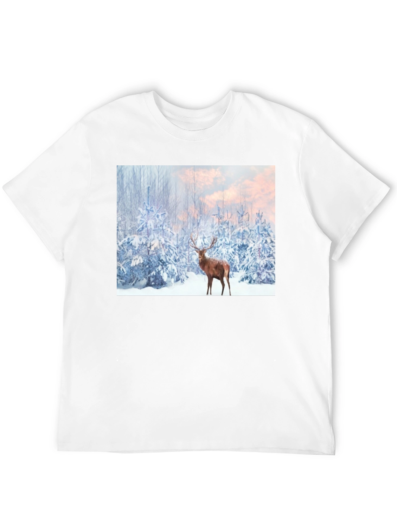 Winter Deer Scene Black T-Shirt
