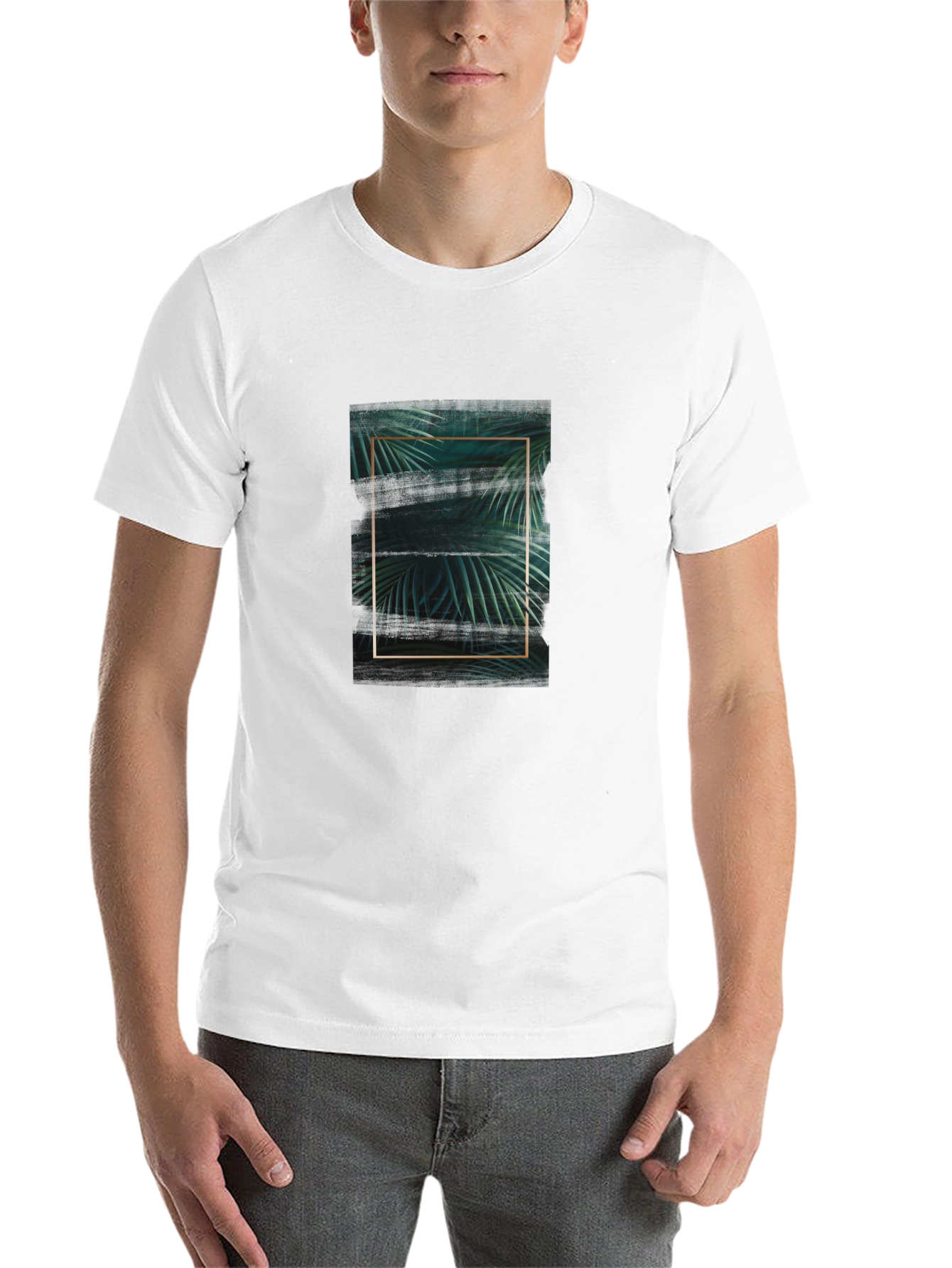 Stylish Black Tee with Tropical Leaf Graphic