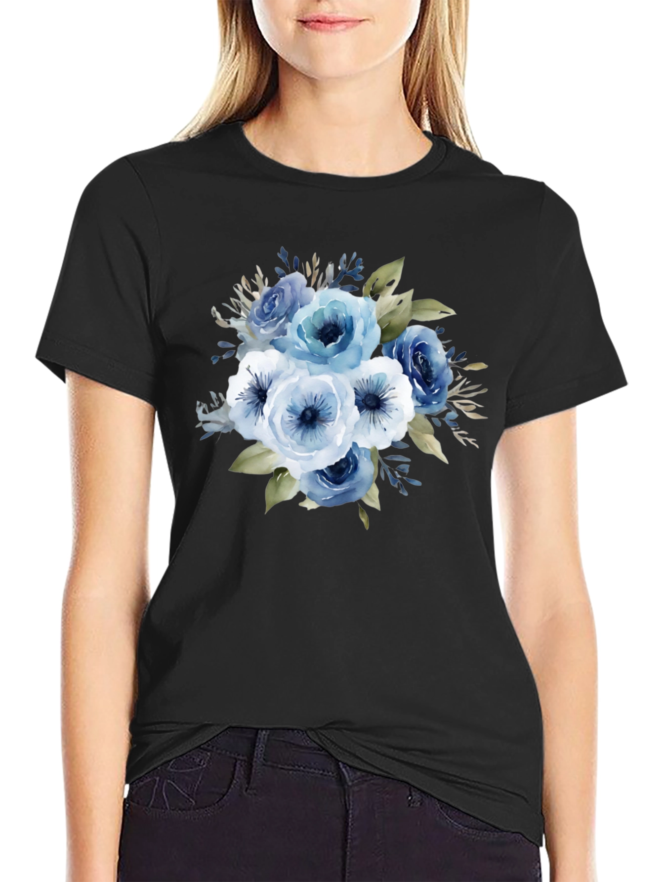Floral Bouquet Graphic T-Shirt - Black Cotton Tee