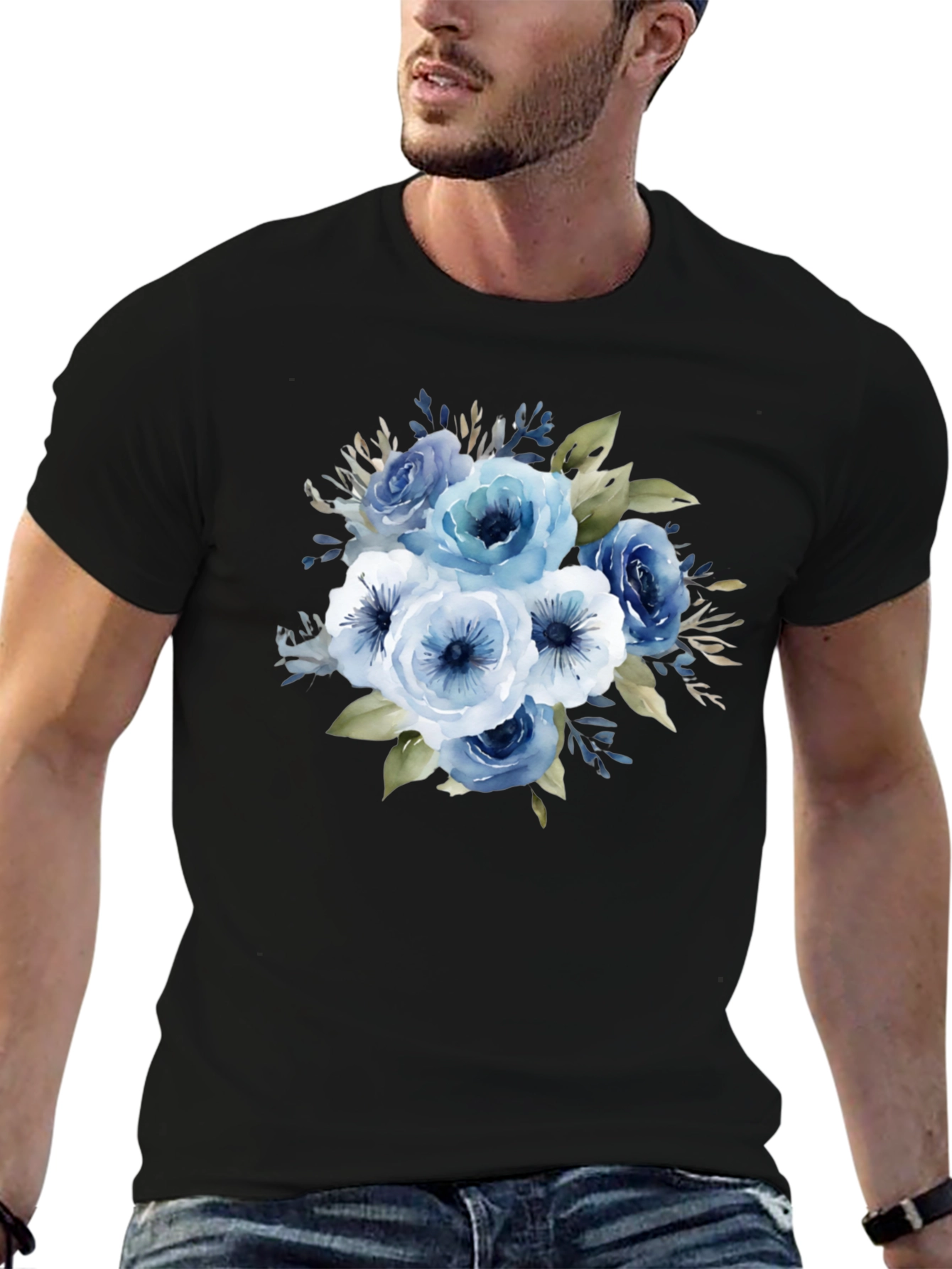 Floral Bouquet Graphic T-Shirt - Black Cotton Tee