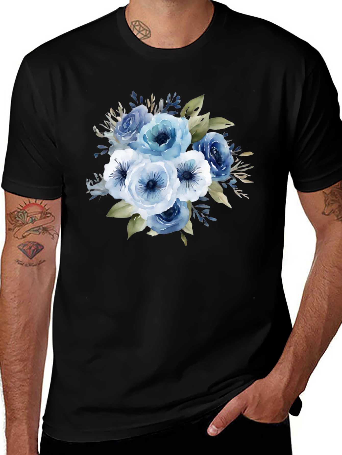 Floral Bouquet Graphic T-Shirt - Black Cotton Tee