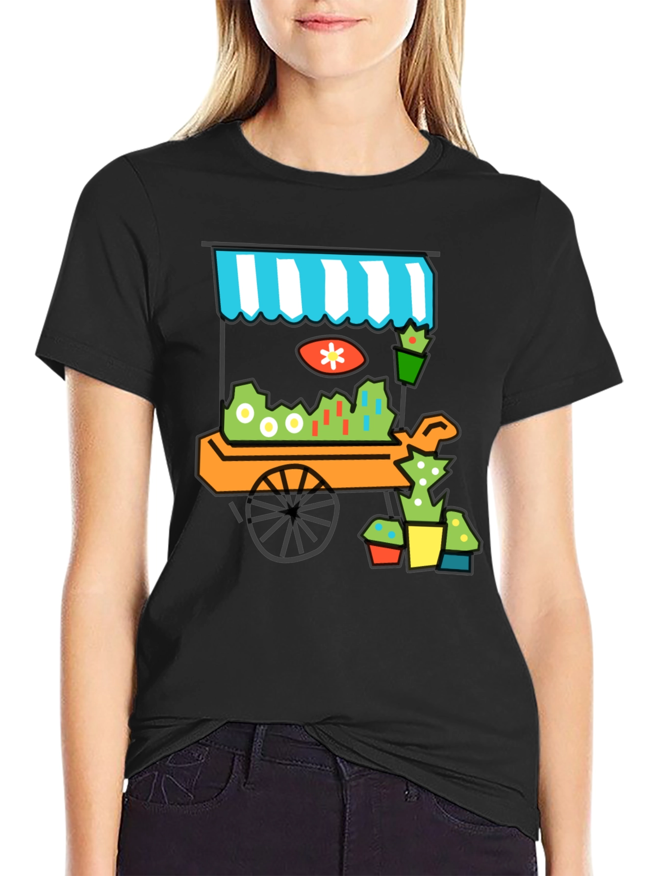 Cool Cactus Cart Black T-Shirt