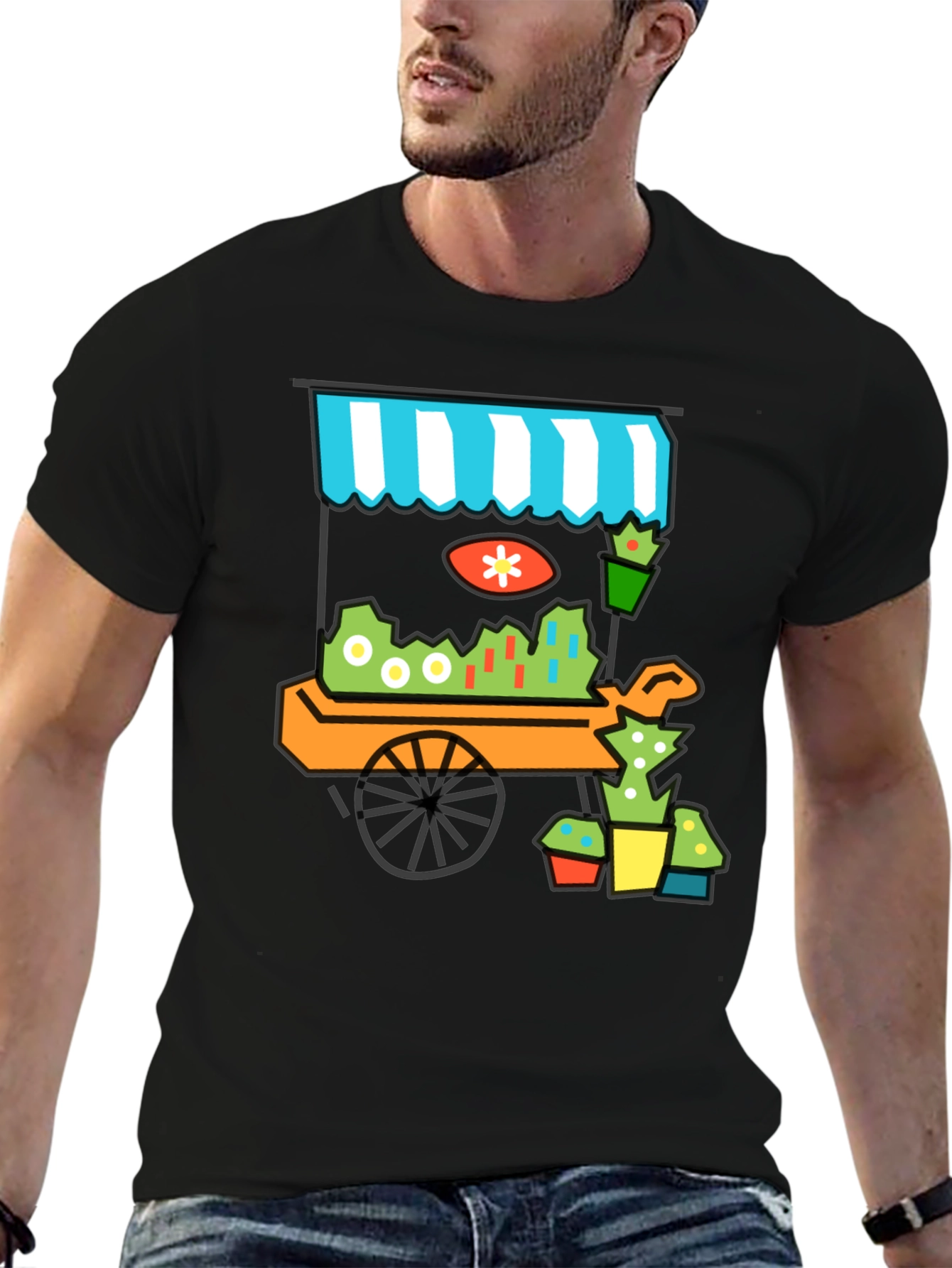 Cool Cactus Cart Black T-Shirt