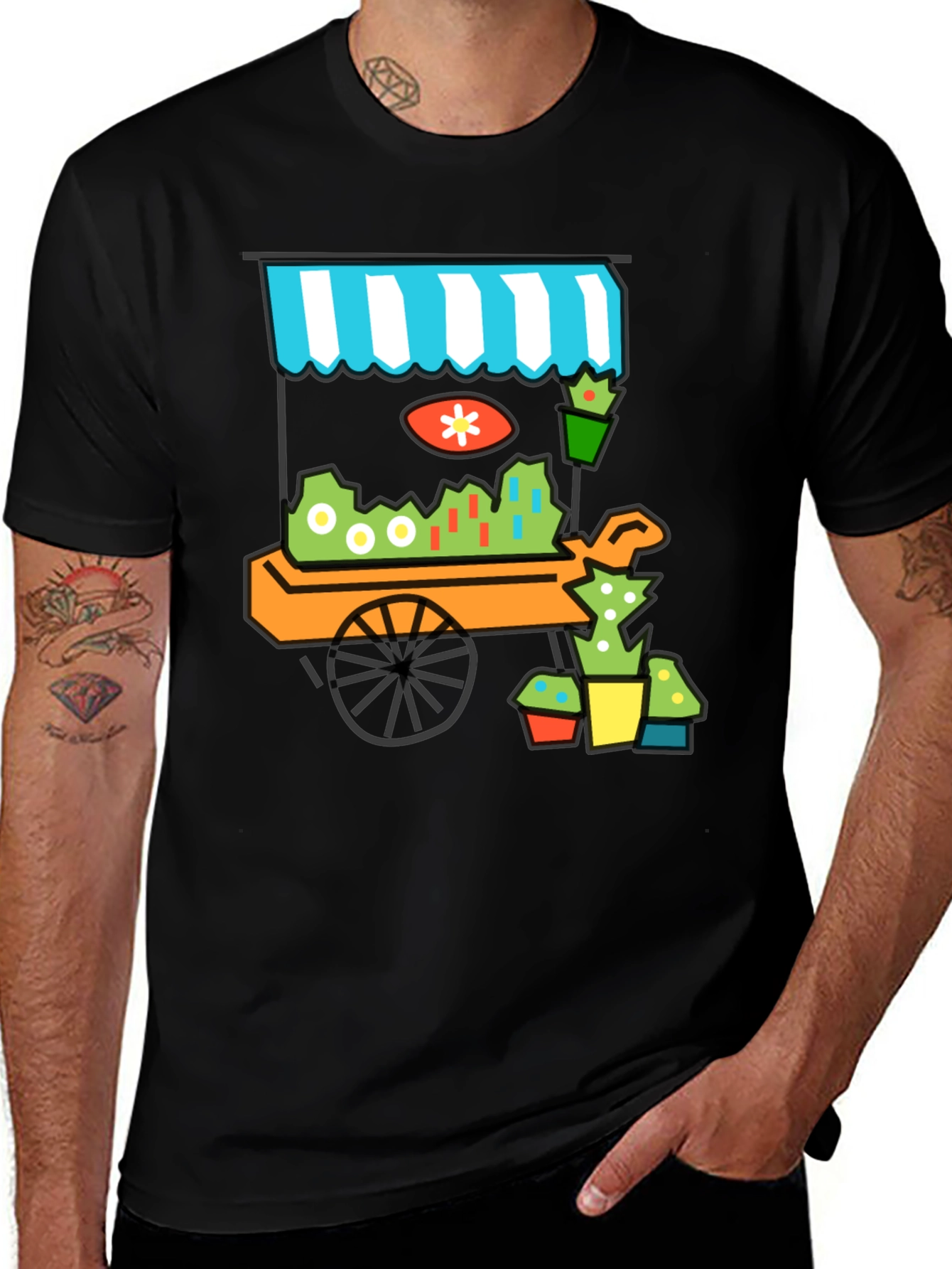 Cool Cactus Cart Black T-Shirt