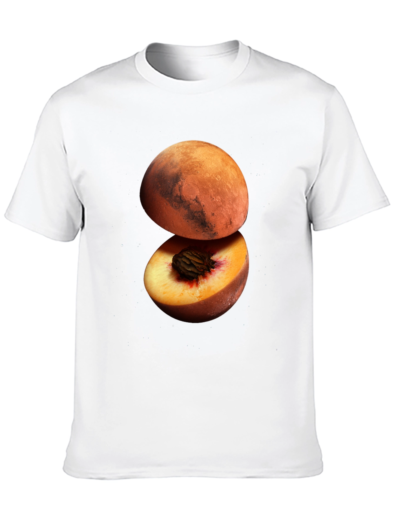 Mars Peach Graphic Tee - Unique Space Fruit Design