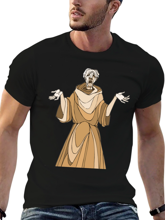 Cartoon Monk Graphic Print Black T-Shirt