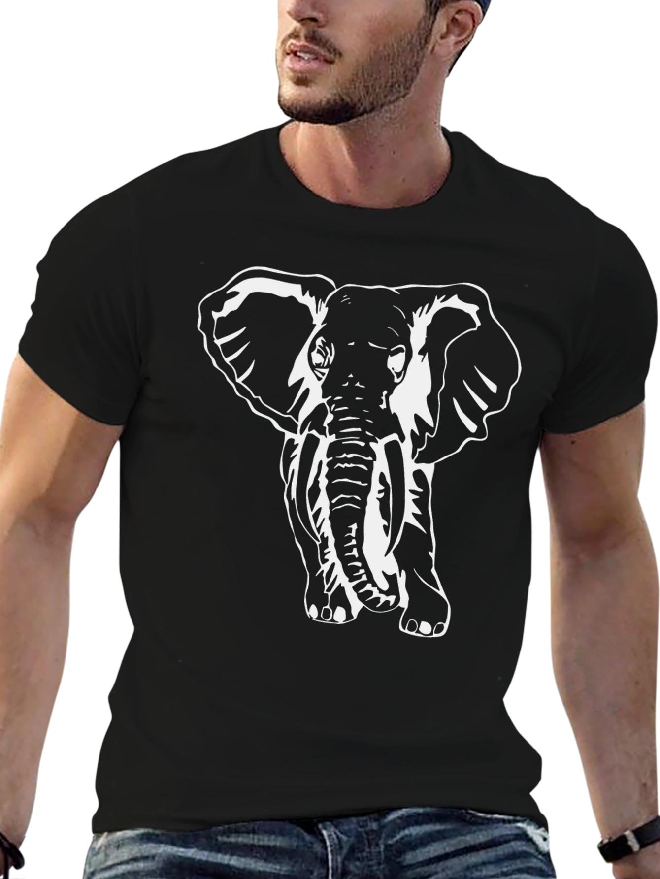 Elephant Graphic Tee - Black Cotton Casual Shirt