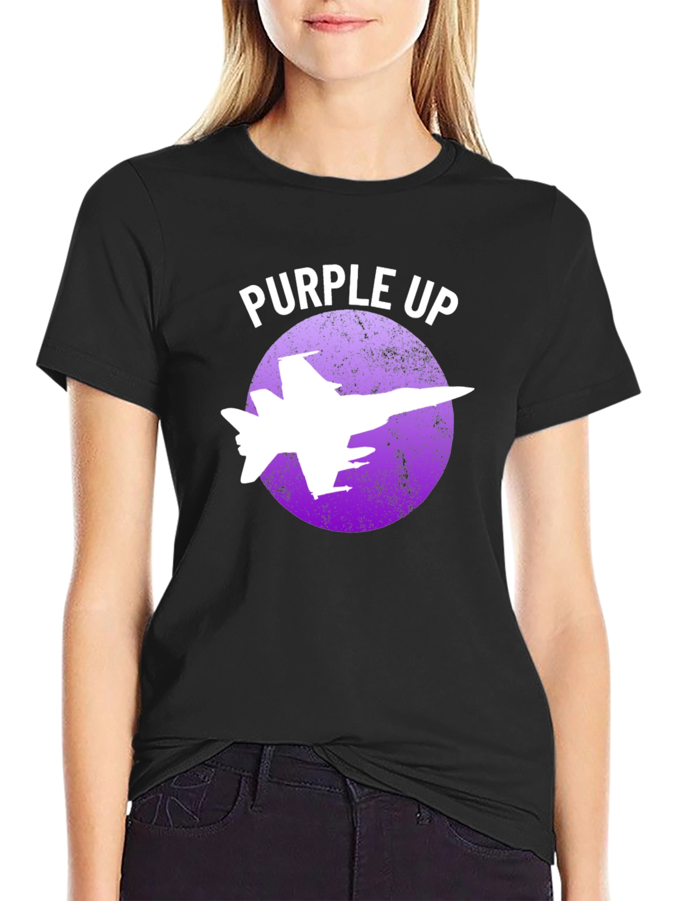 Purple Up Fighter Jet Graphic T-Shirt