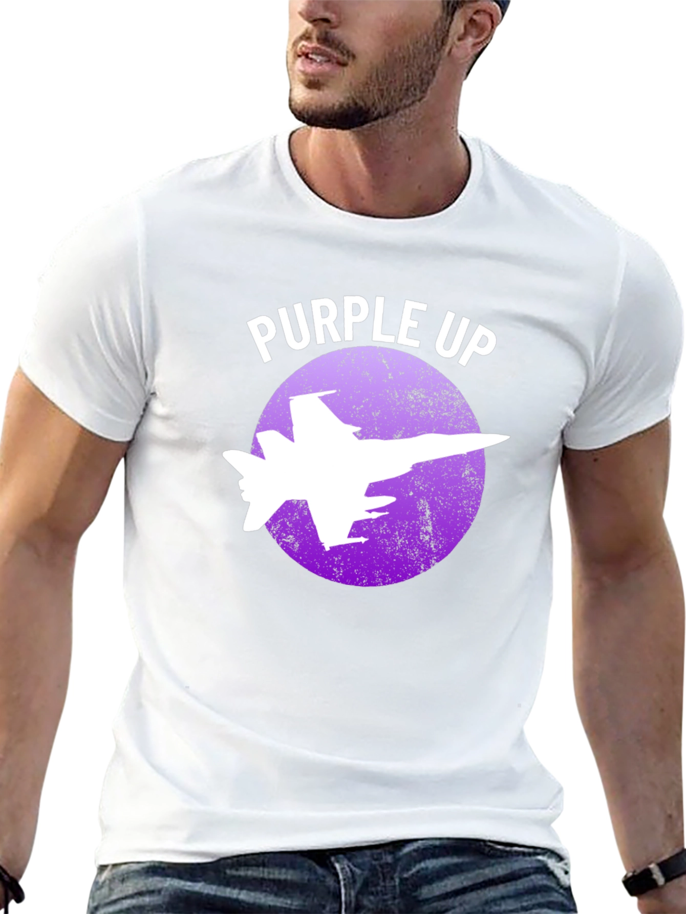 Purple Up Fighter Jet Graphic T-Shirt