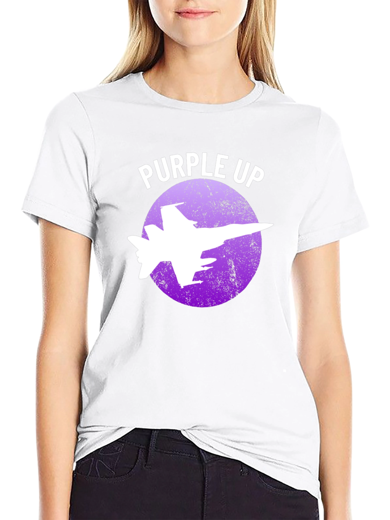 Purple Up Fighter Jet Graphic T-Shirt