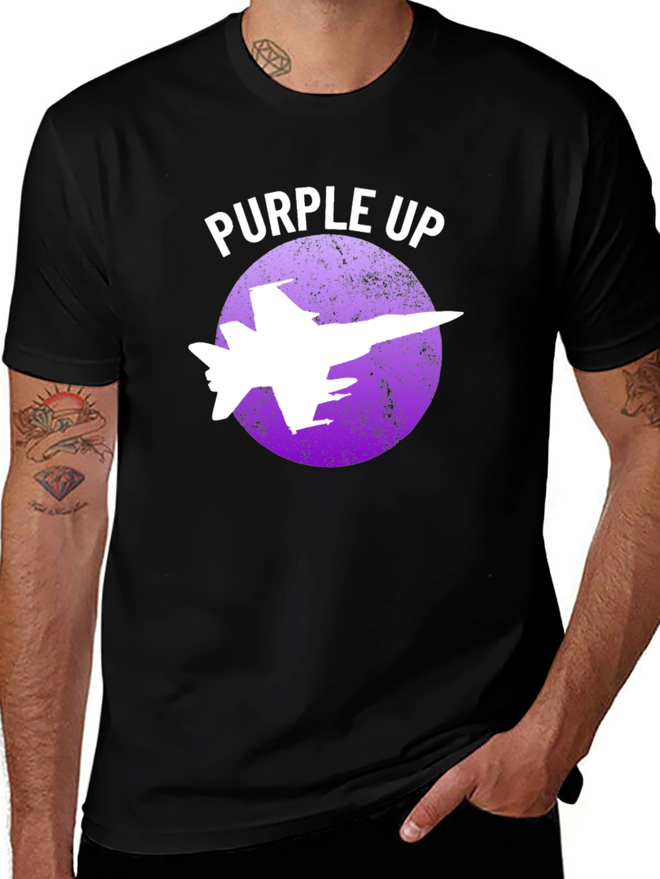 Purple Up Fighter Jet Graphic T-Shirt