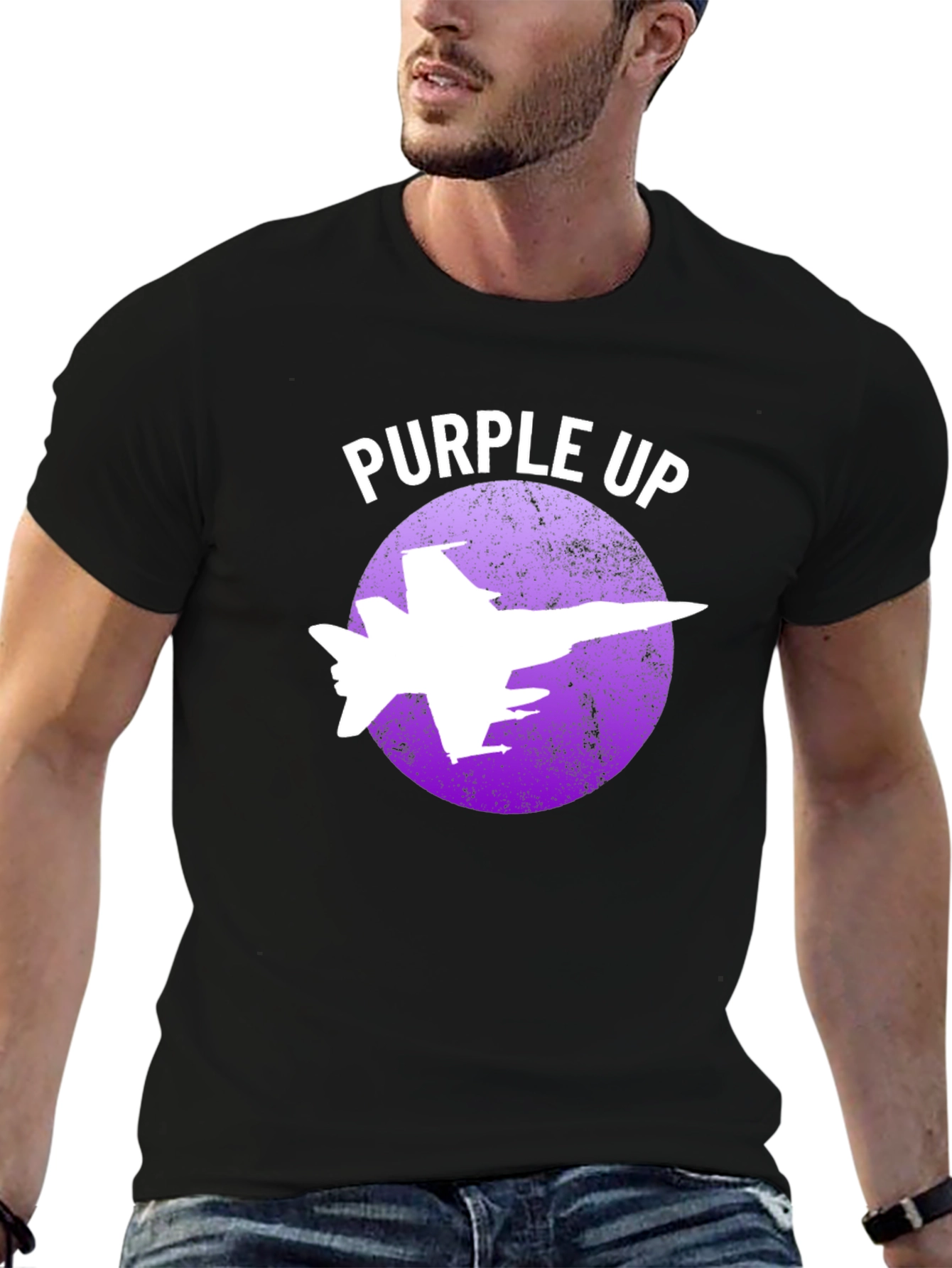 Purple Up Fighter Jet Graphic T-Shirt