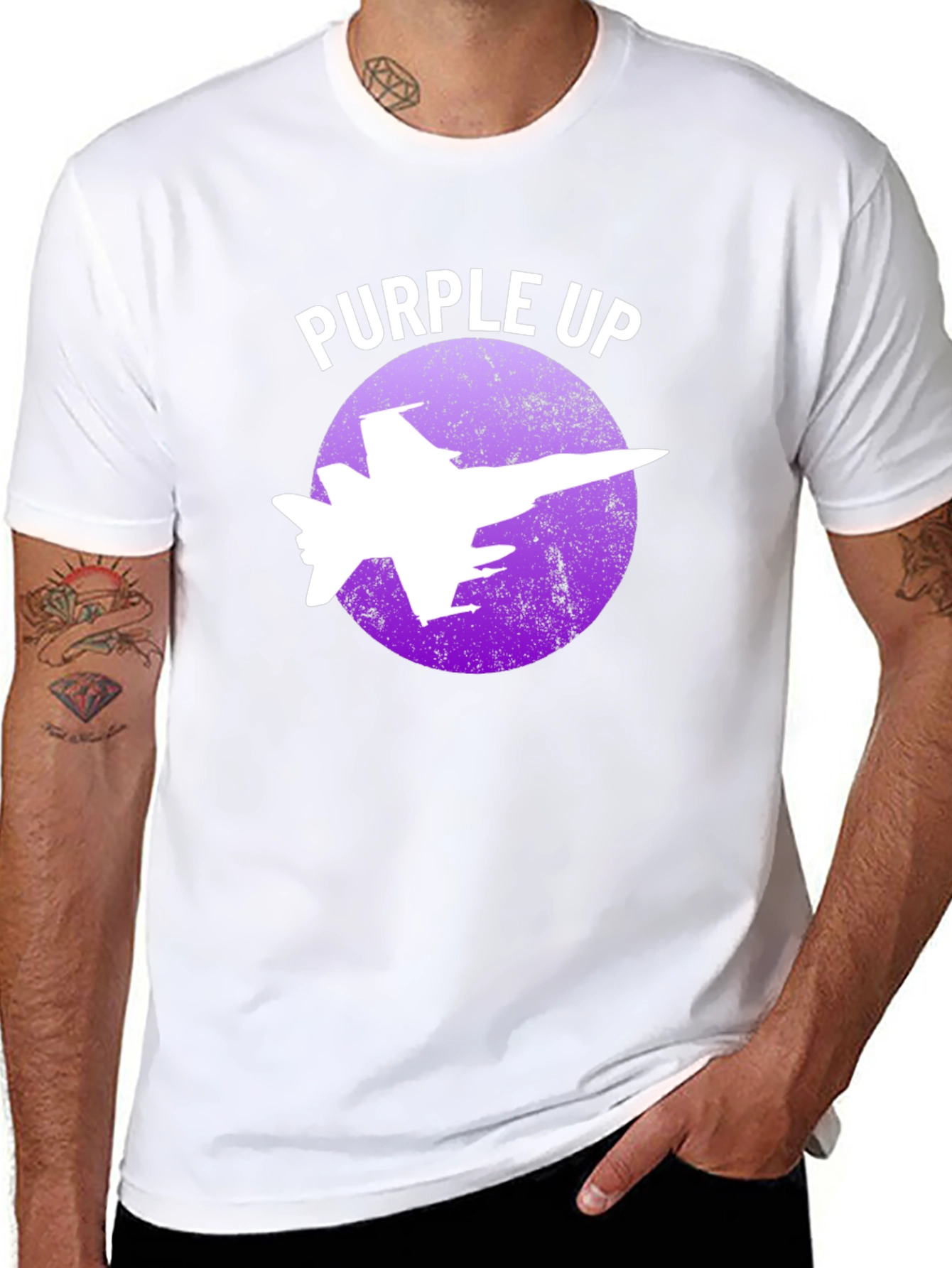 Purple Up Fighter Jet Graphic T-Shirt