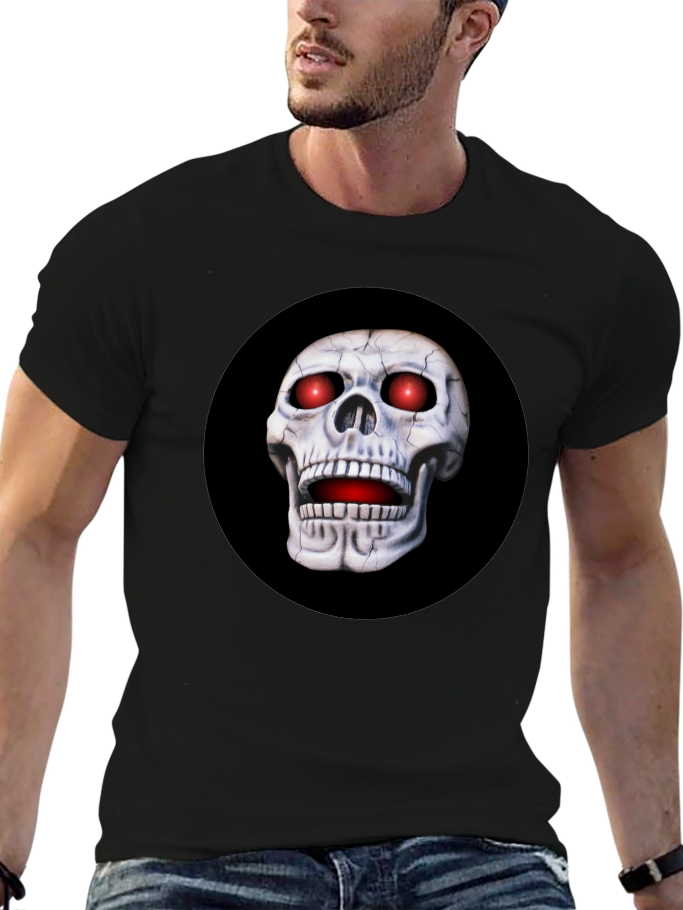 Skull Graphic T-Shirt - Red Eyes Black Tee
