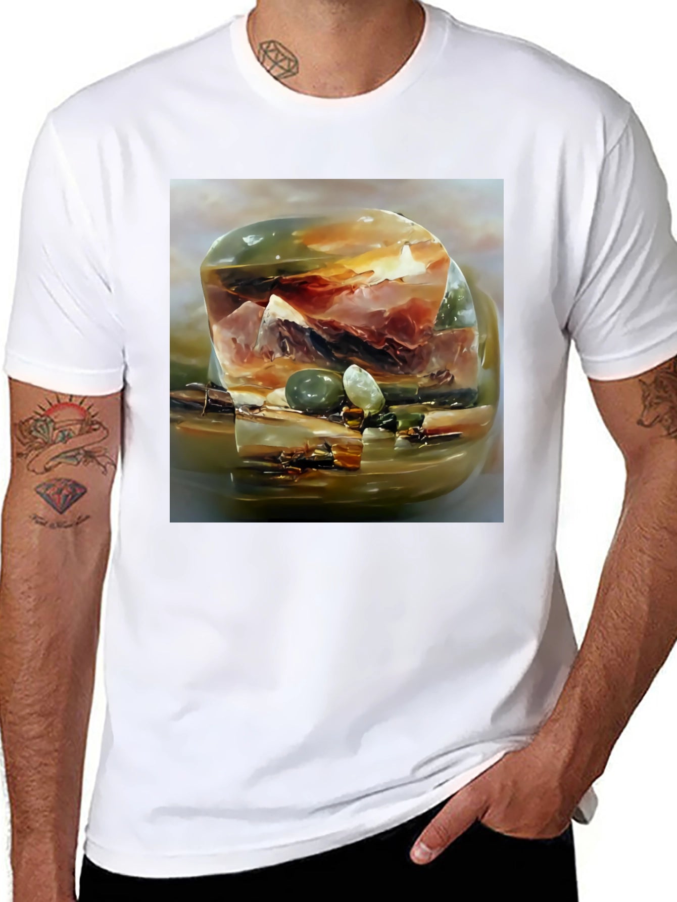 Abstract Gemstone Print Black T-Shirt