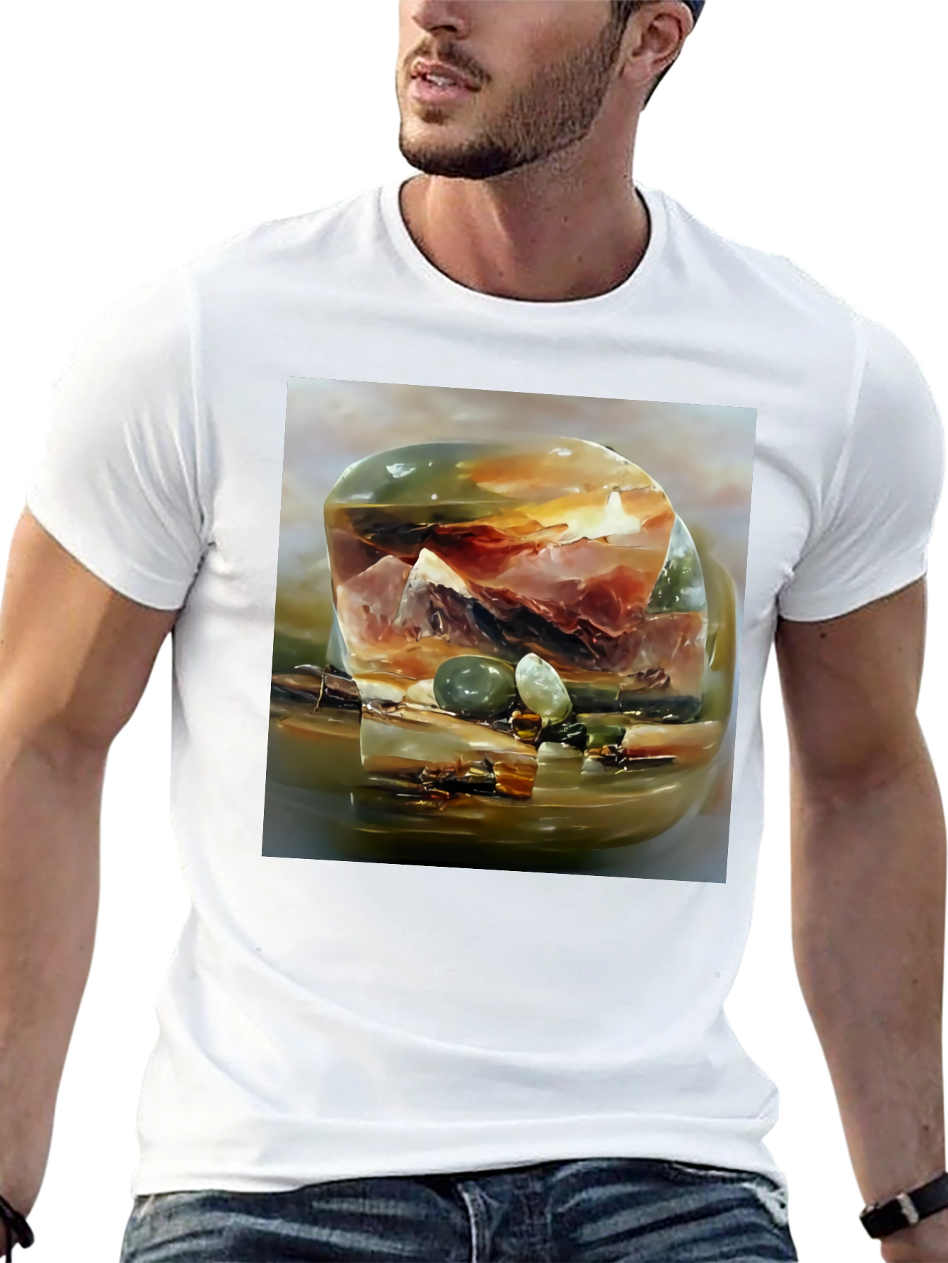 Abstract Gemstone Print Black T-Shirt