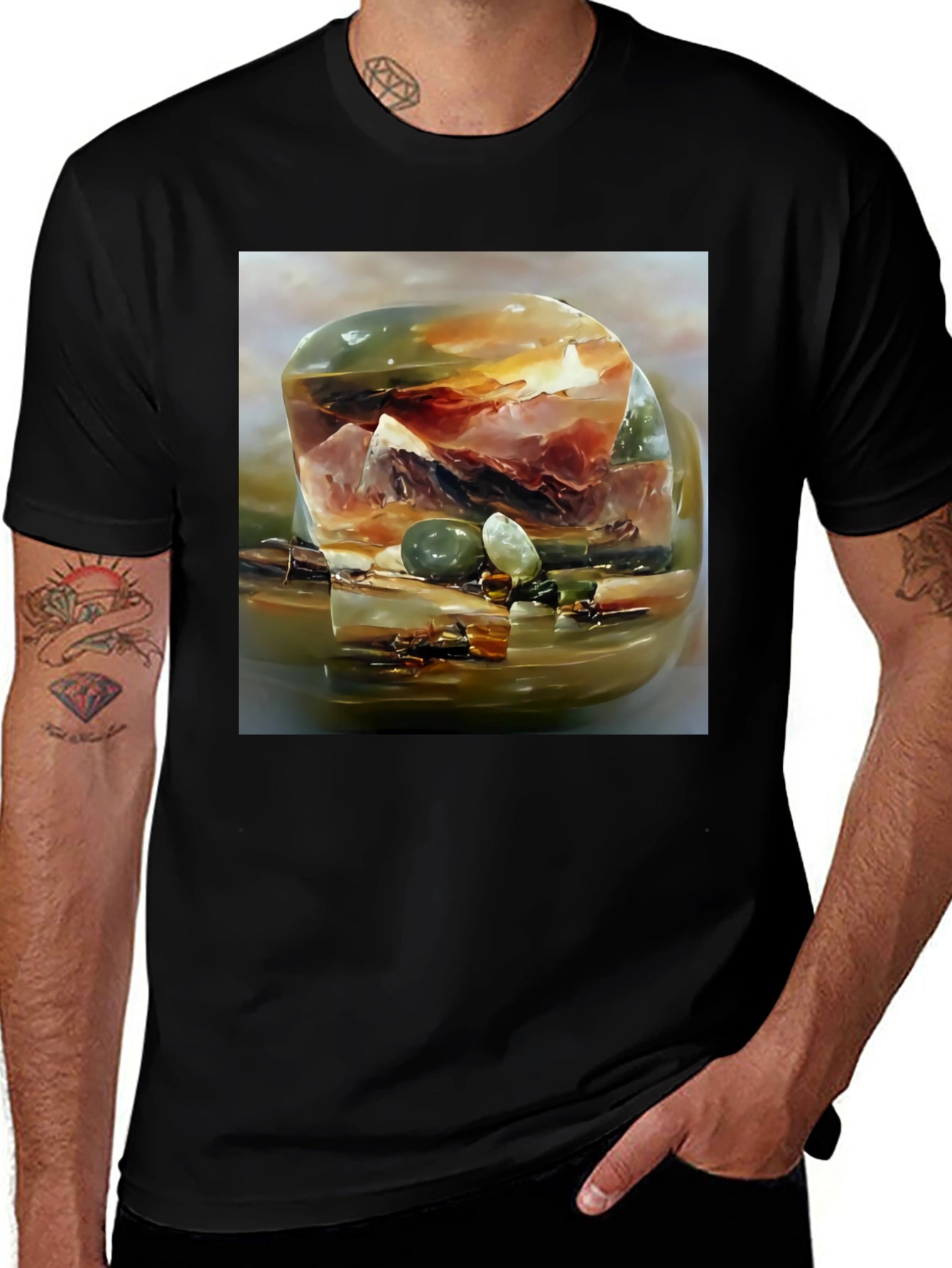 Abstract Gemstone Print Black T-Shirt