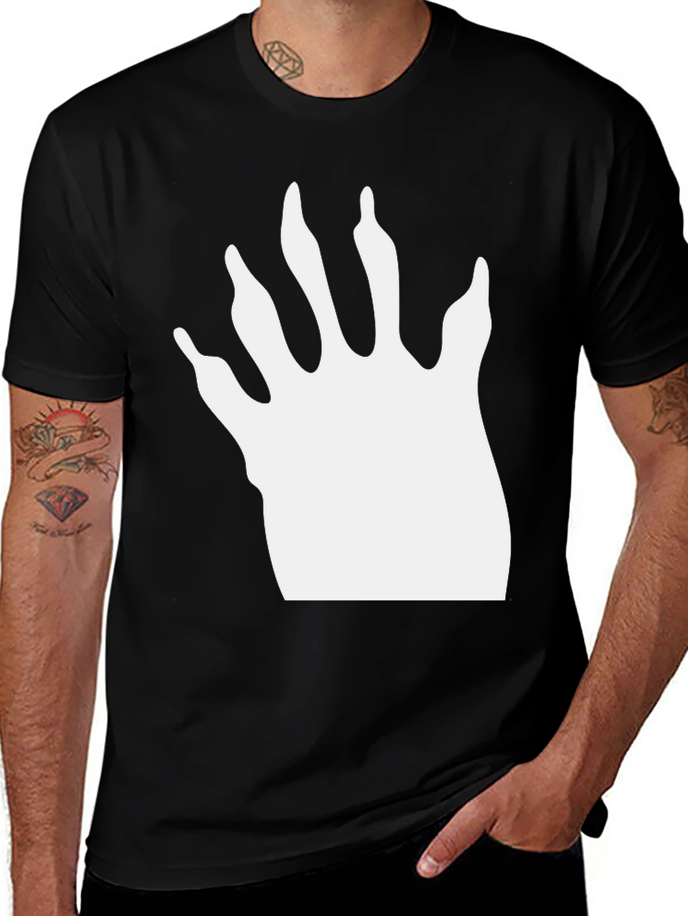 Raccoon Paw Print T-Shirt - Black Cotton Blend Tee