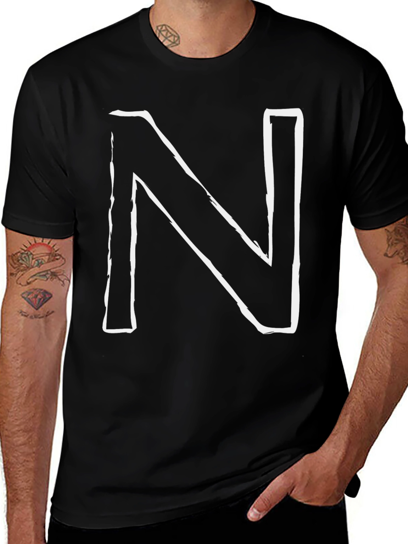 Bold N Graphic Tee - Stylish Black T-Shirt