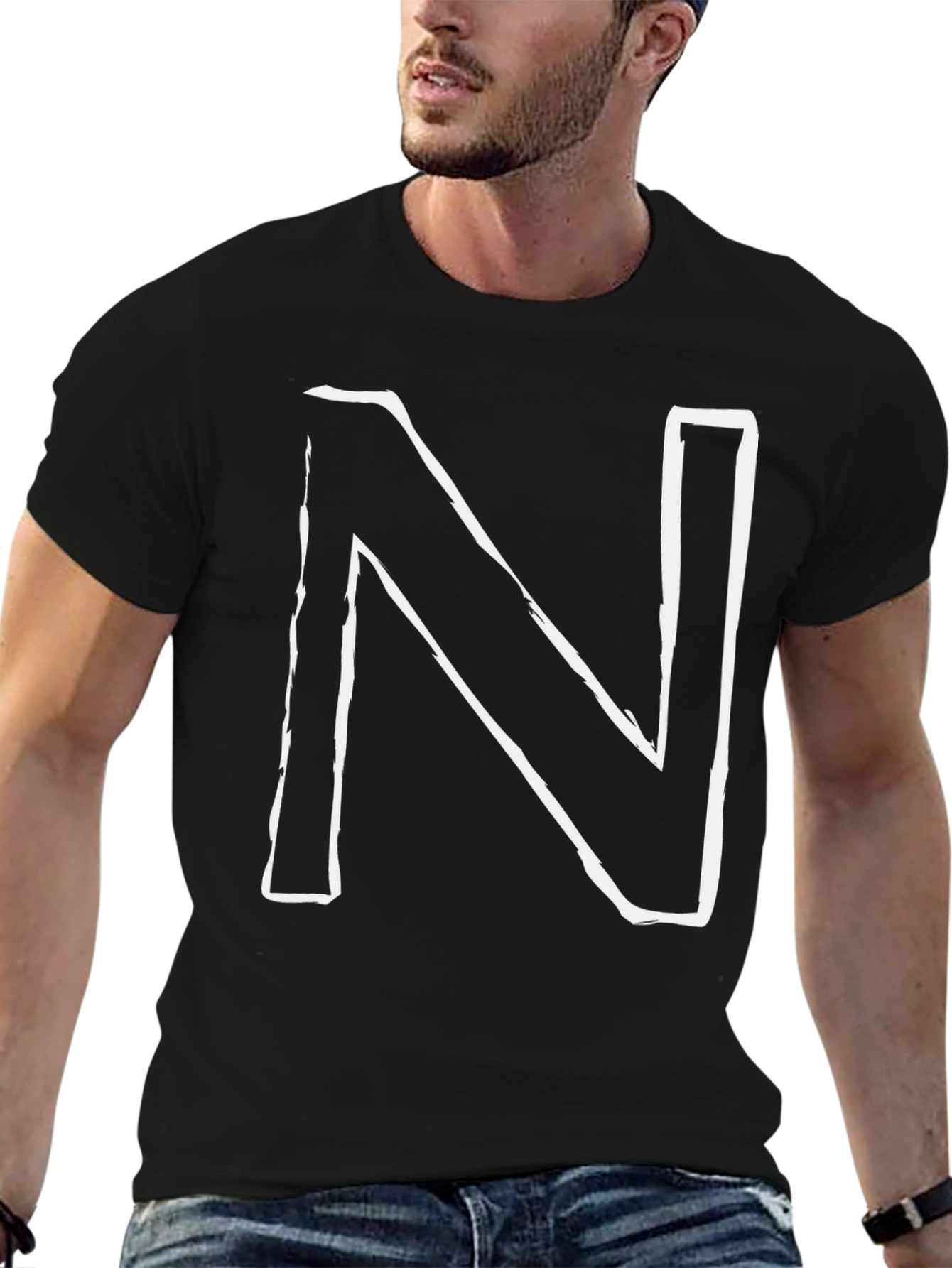 Bold N Graphic Tee - Stylish Black T-Shirt