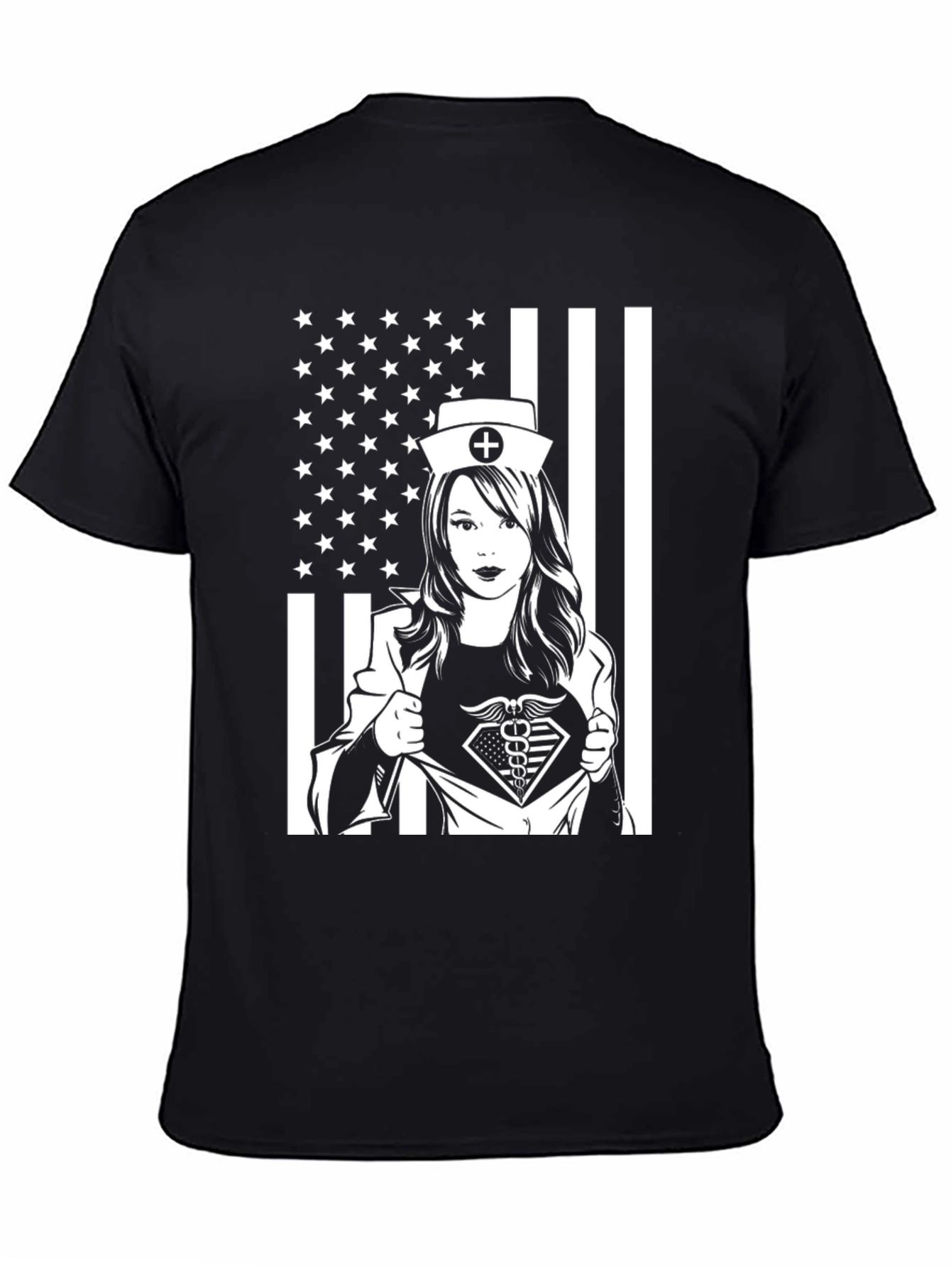 Nurse Superhero USA Flag T-Shirt - Black