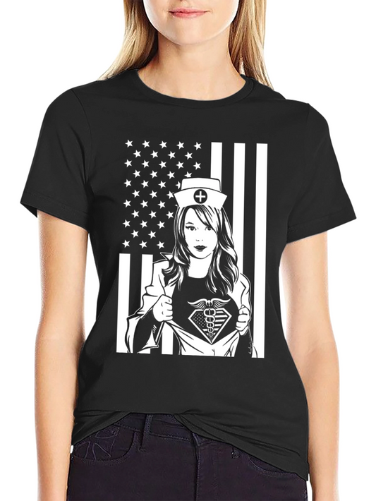 Nurse Superhero USA Flag T-Shirt - Black