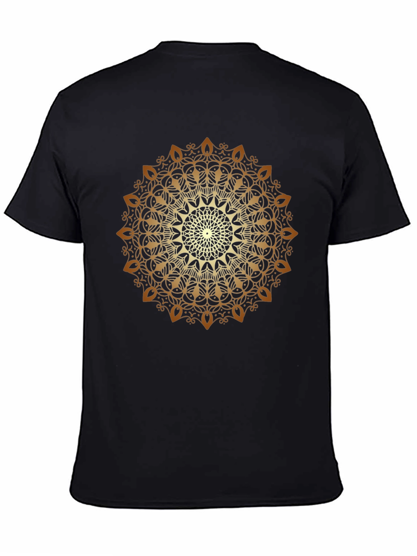 Golden Mandala Print Black T-Shirt