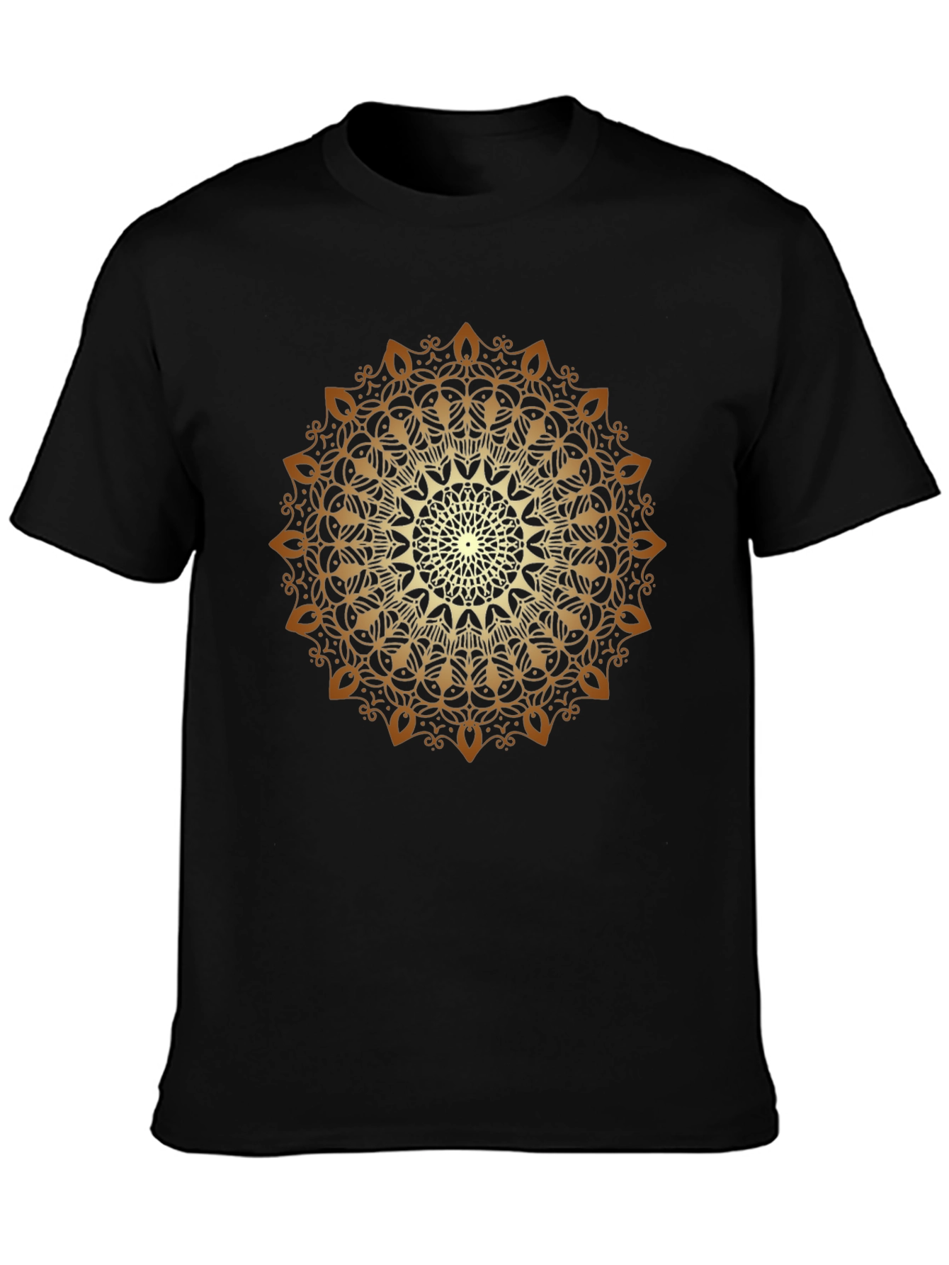 Golden Mandala Print Black T-Shirt