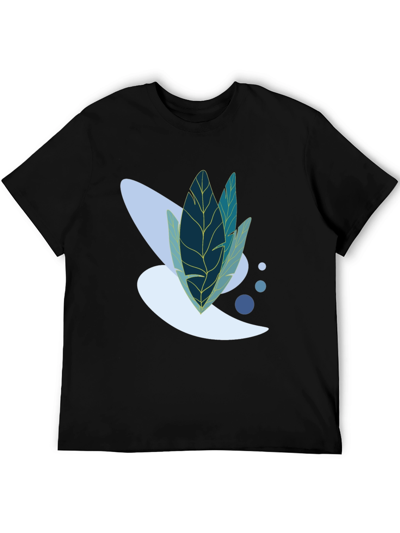 Modern Leaf Design Black T-Shirt