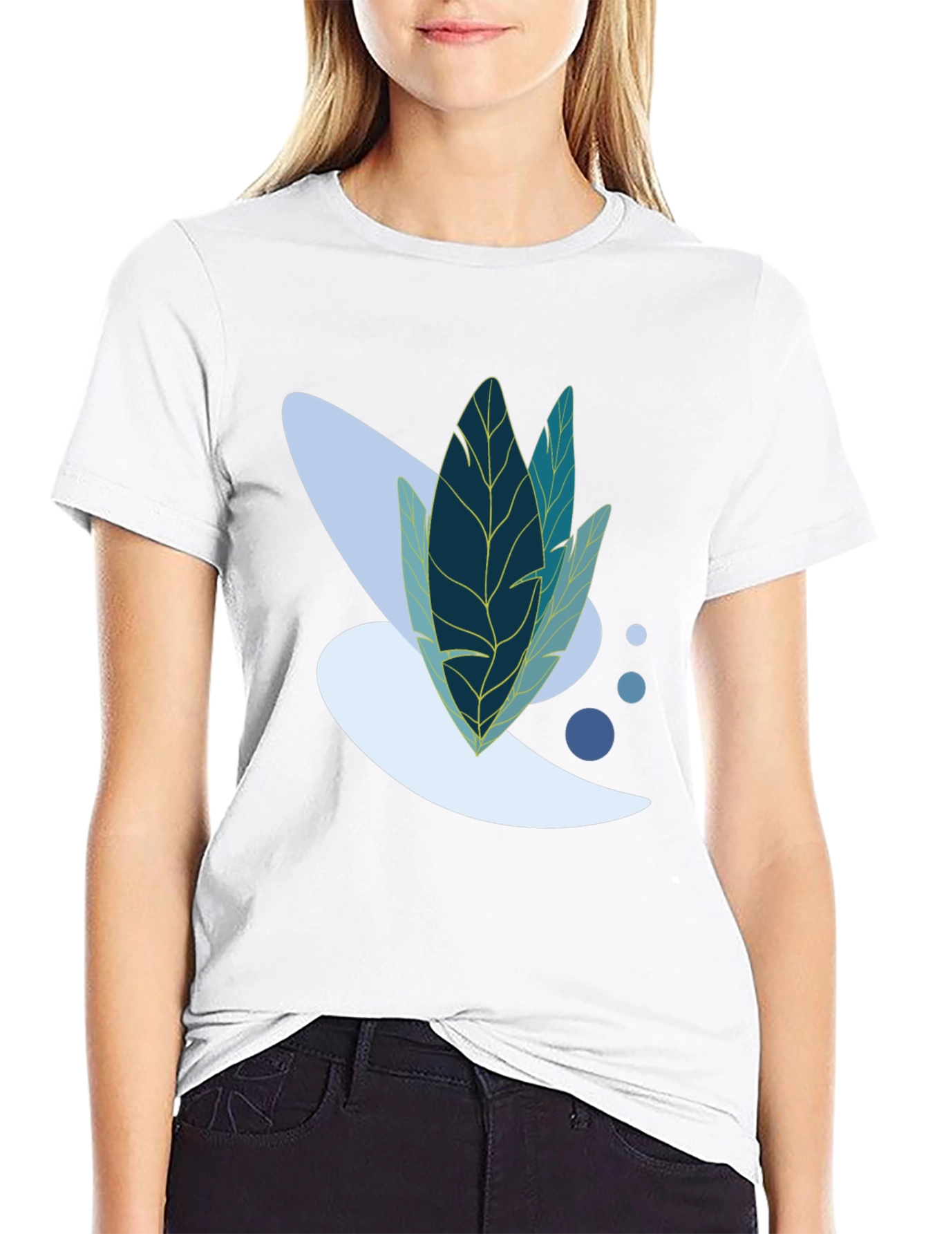 Modern Leaf Design Black T-Shirt