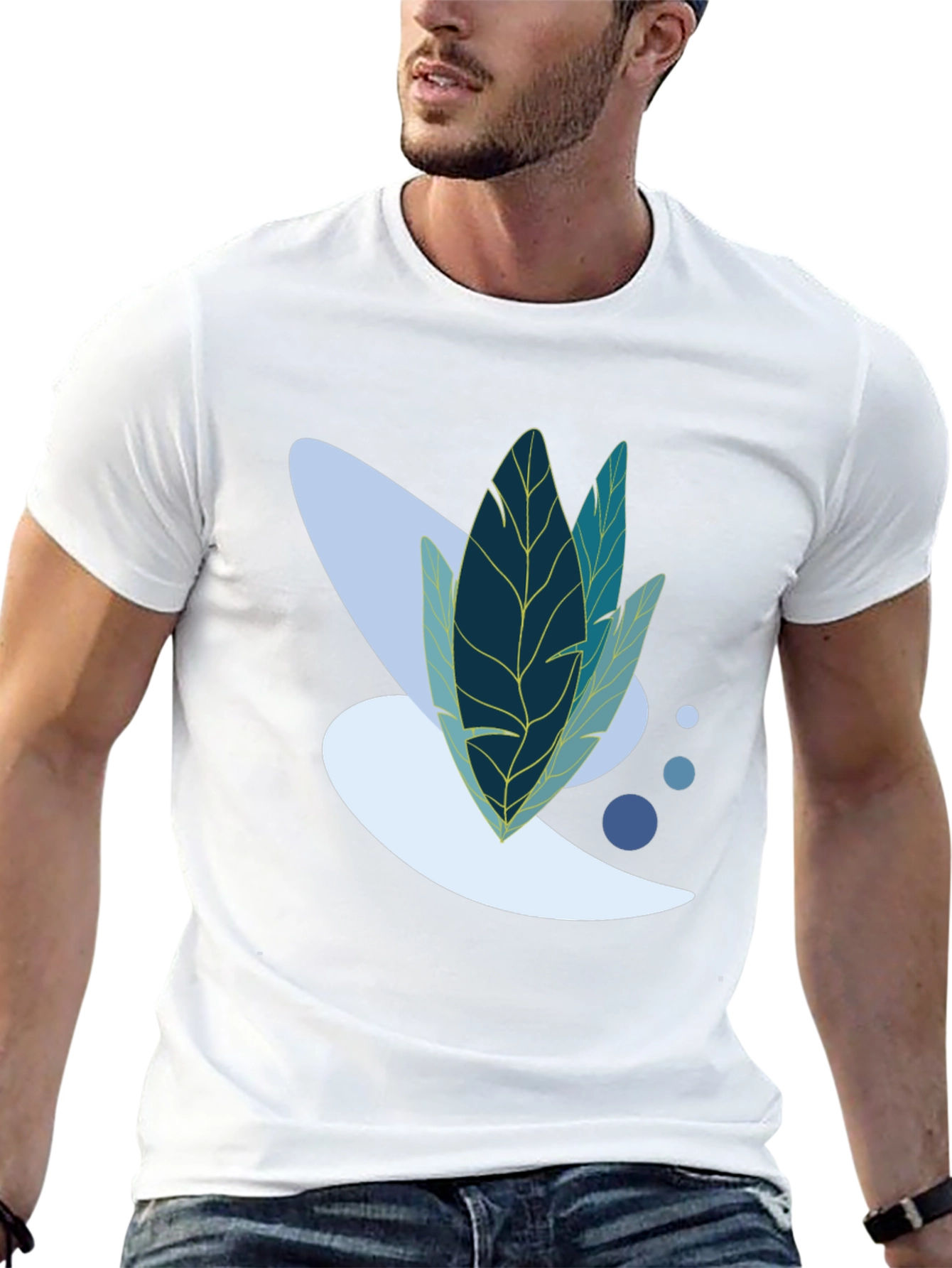 Modern Leaf Design Black T-Shirt