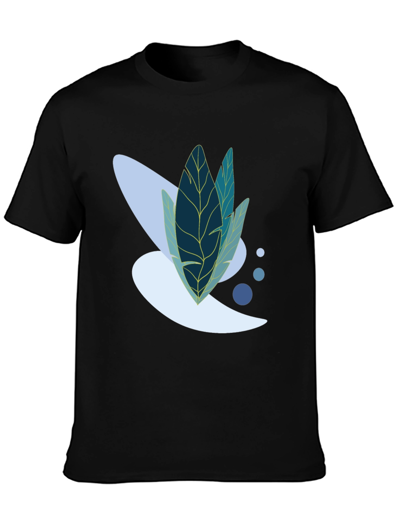 Modern Leaf Design Black T-Shirt