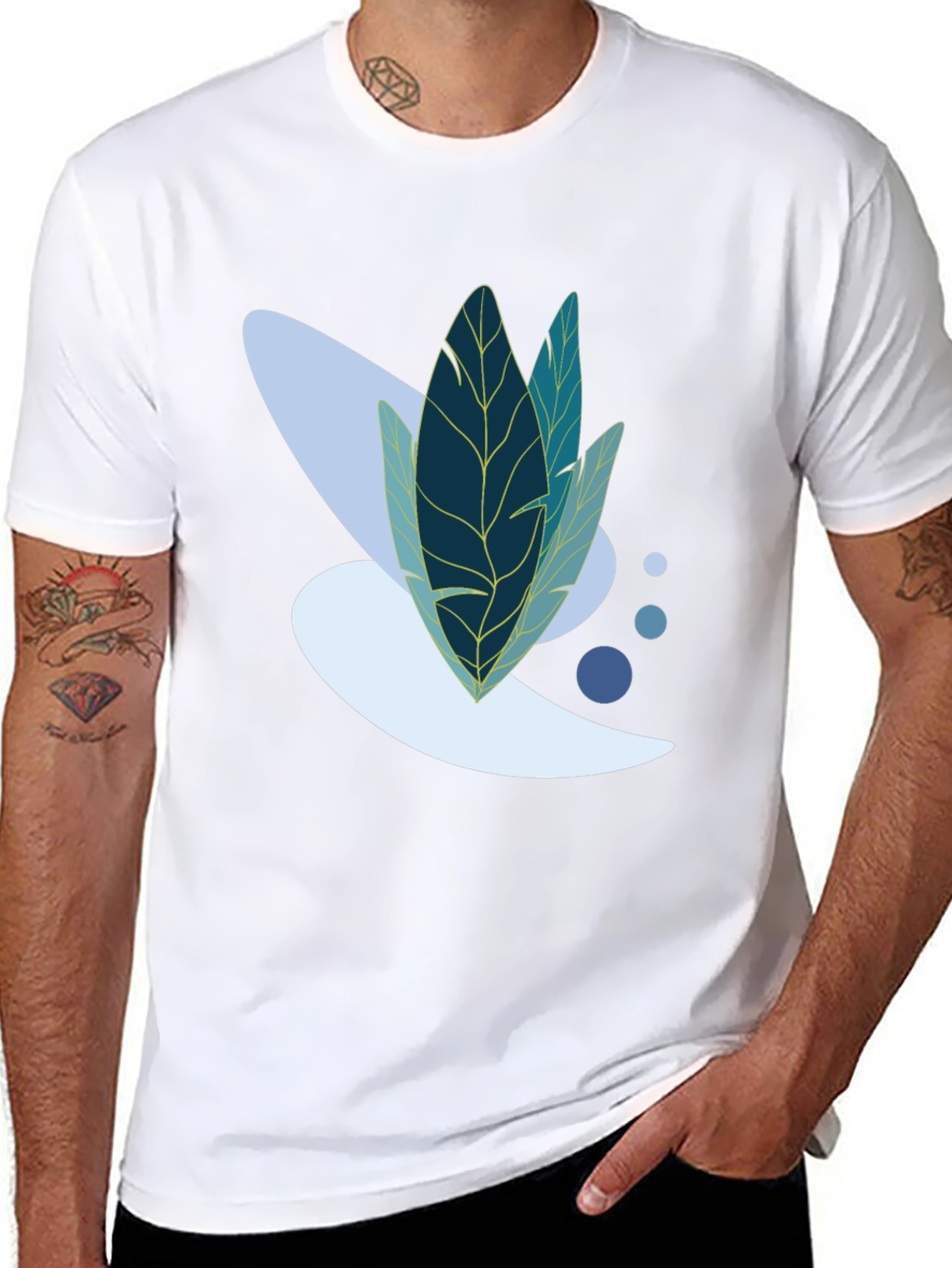 Modern Leaf Design Black T-Shirt